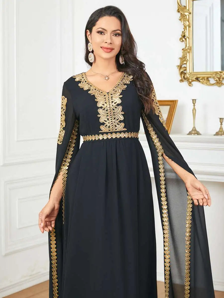 Elegant Eid Arab Caftan Dress with Flowy Chiffon Fabric and Raglan Sleeves - Perfect for Eid Celebrations, Weddings & Special Occasions