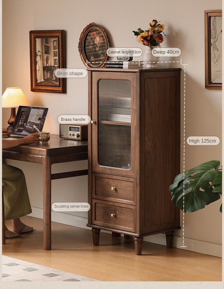 Solid Black Walnut Wood American Retro Locker Side Cabinet - Vintage Storage for Bedroom, Living Room & Office