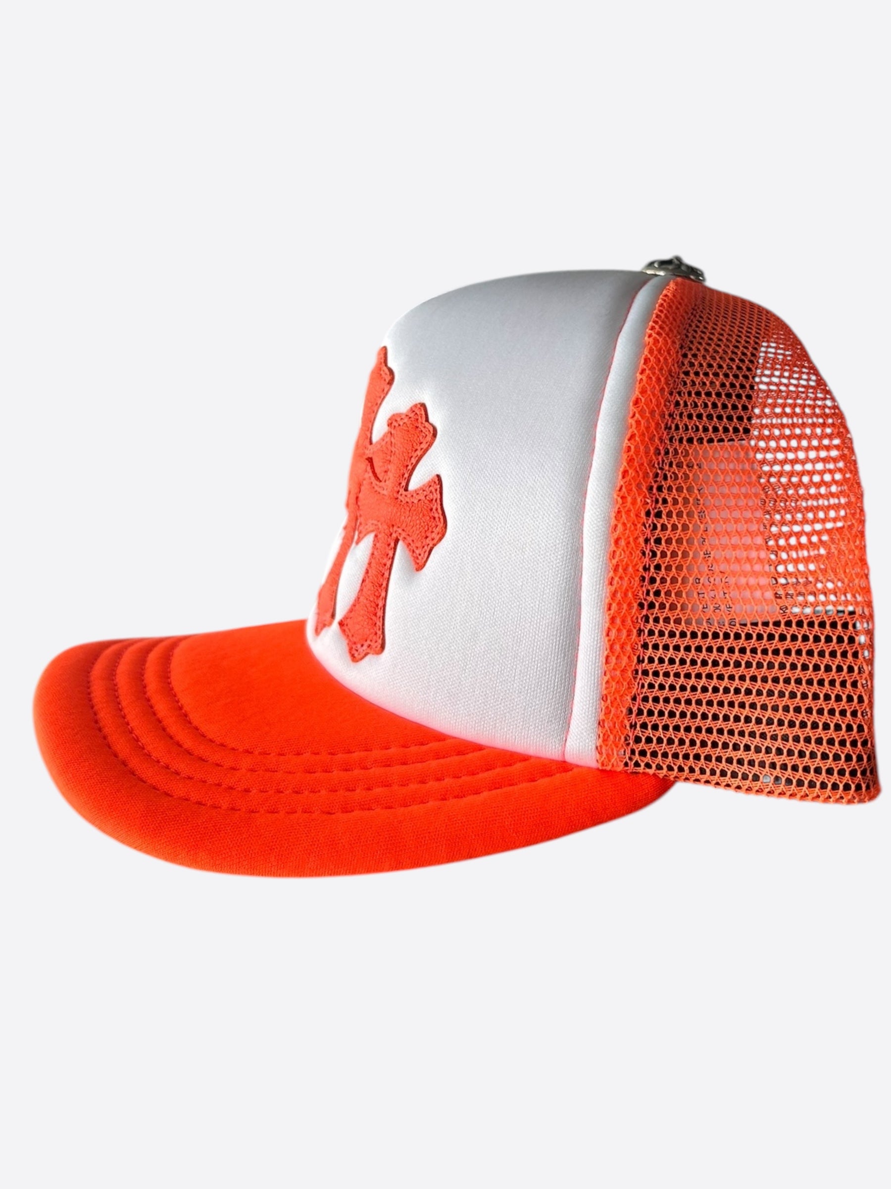 Chrome Hearts Orange Cemetery Cross Patch Trucker Hat - Stylish Embroidered Snapback Cap for Men & Women - Perfect for Streetwear, Hip-Hop, and Casual Outfits