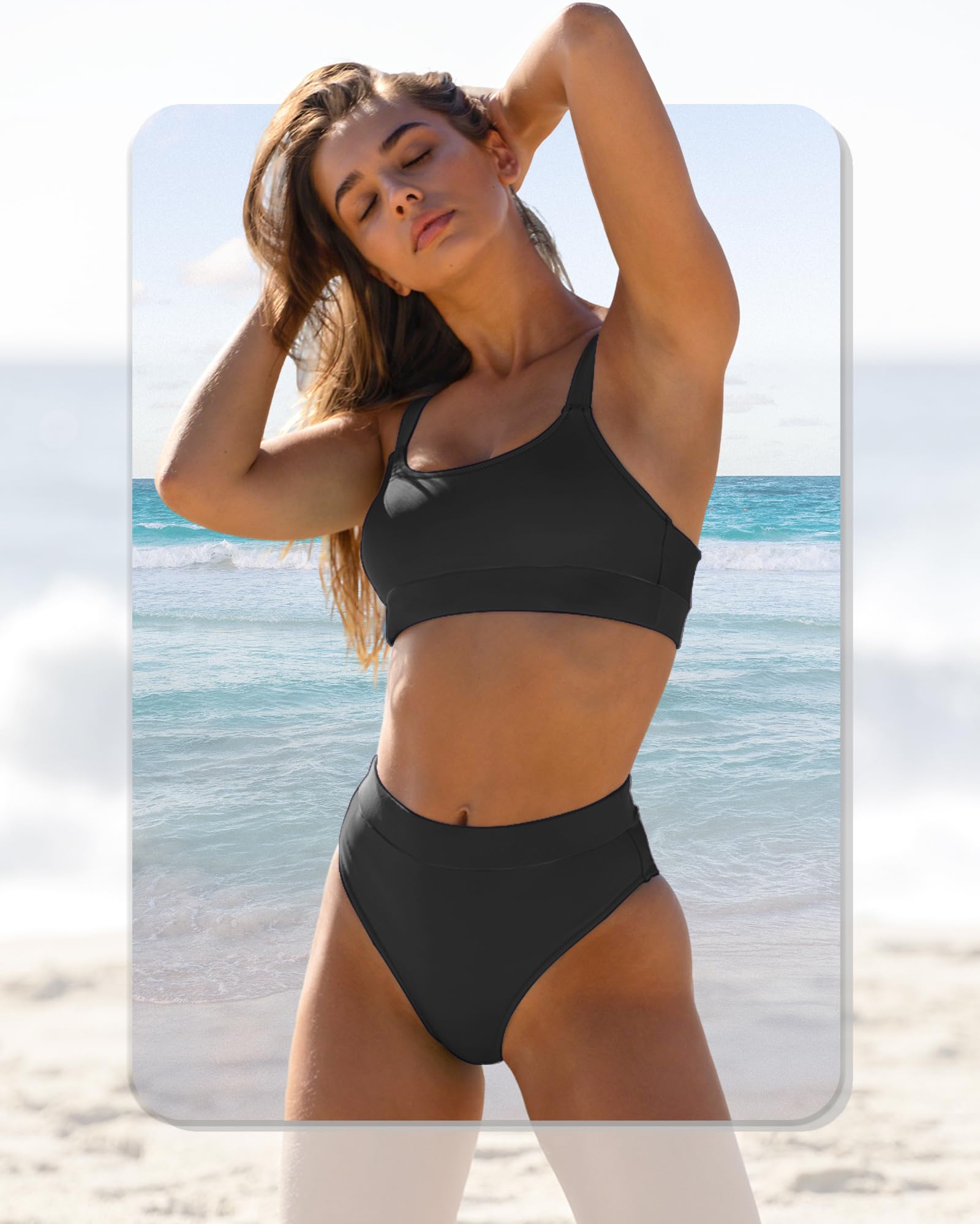 ZINPRETTY Women's High Waisted Bikini Set - Color Block 2 Piece Swimwear with Tummy Control, Sporty Bathing Suit for Teens | Beach, Pool & Summer Vacation Outfits