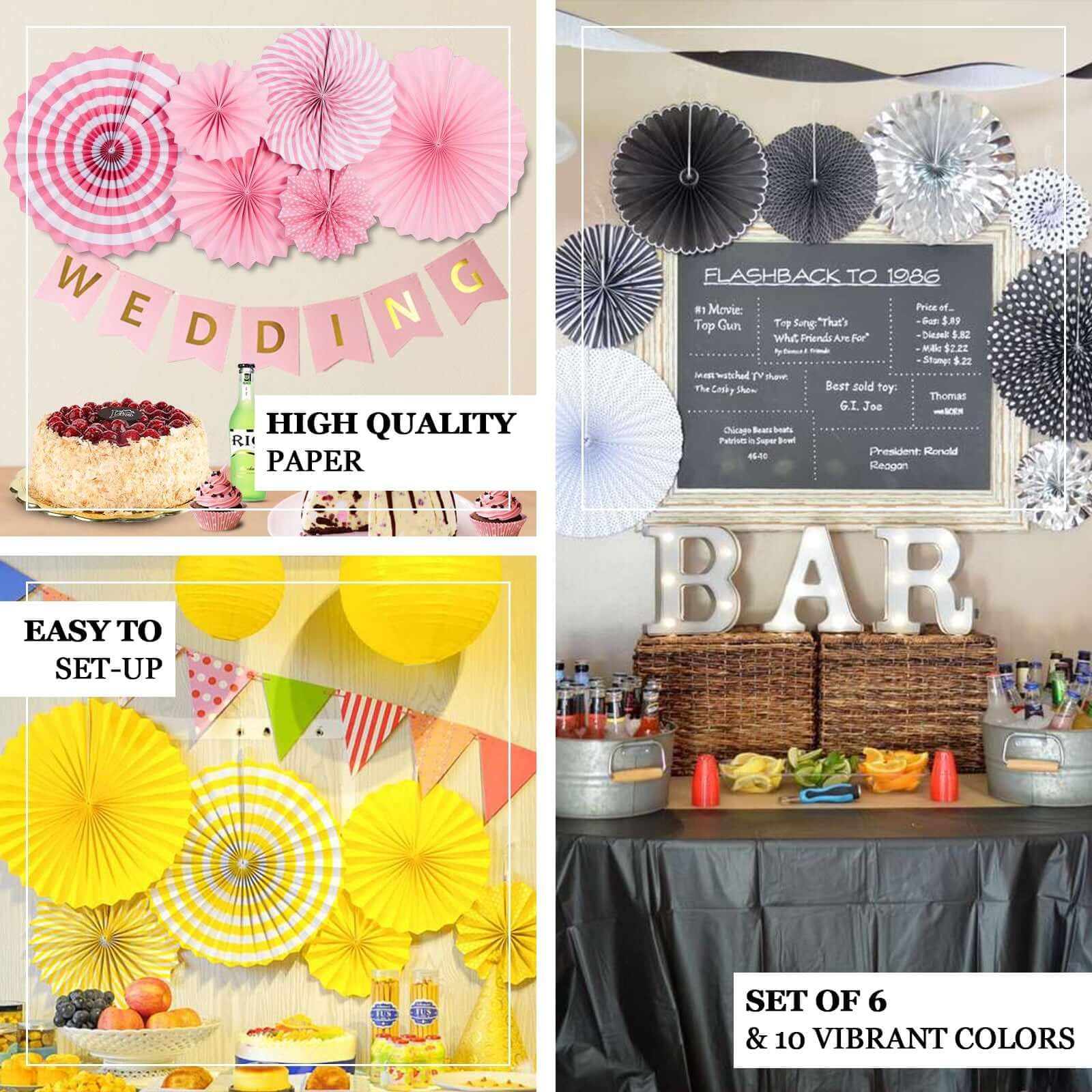 Efavormart 6-Pack Black & White Paper Fan Decorations - 8