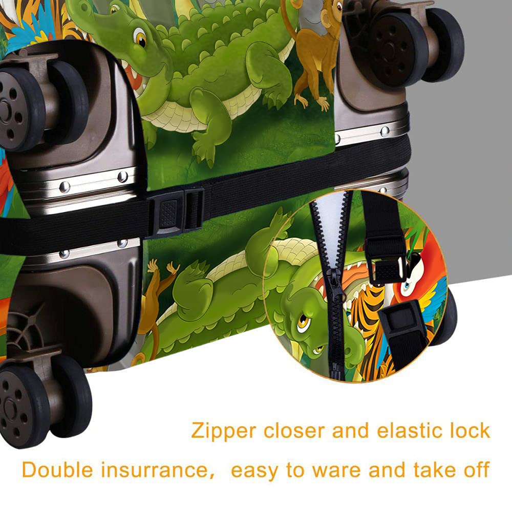 Wondertify Tropic Safari Travel Suitcase Protector - Colorful Wildlife Jungle Pattern Washable Elastic Luggage Cover with Concealed Zipper (Fits 18-21 Inch) - Perfect for Airplane Travel & Vacation Protection