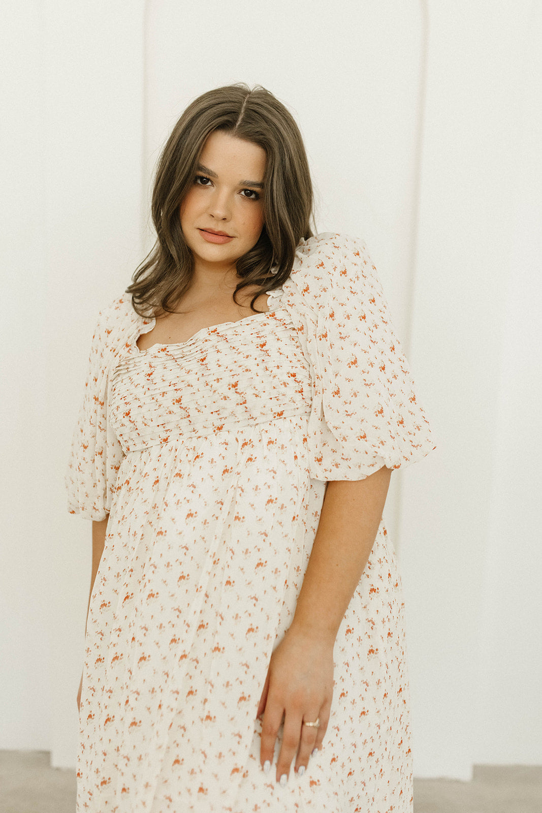 Melody Maxi Dress with Pleats & Bow Detail - Ivory Floral Print Maternity Dress | Bump Friendly & Inclusive Sizing (S-3XL) | Perfect for Weddings, Baby Showers & Summer Events