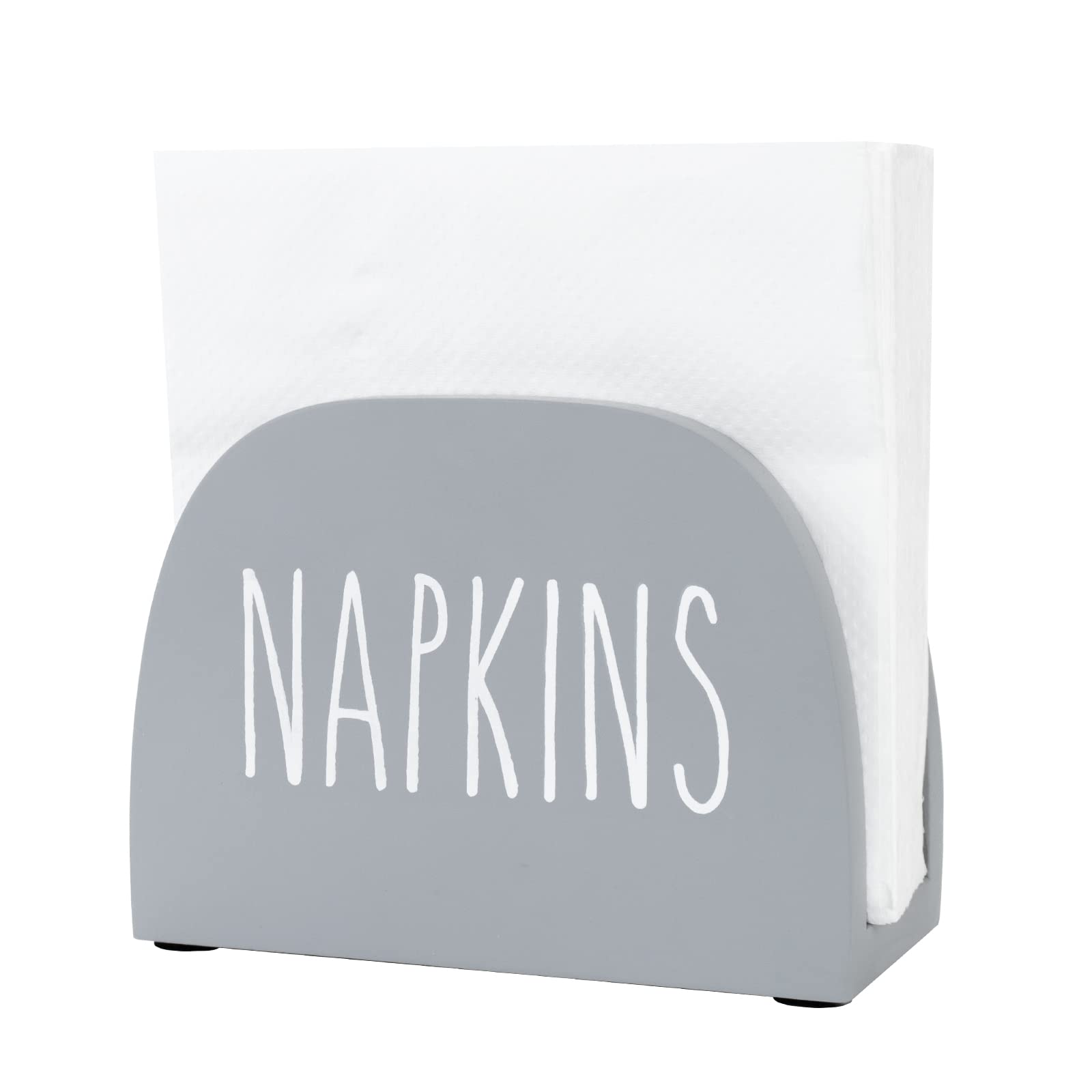 Solid Real Wood Farmhouse Napkin Holder - Freestanding Paper Napkin Storage Dispenser for Kitchen Countertop & Dining Table (6 x 4 inch, Gray) - Perfect for Rustic Home Decor, Holiday Entertaining & Everyday Use