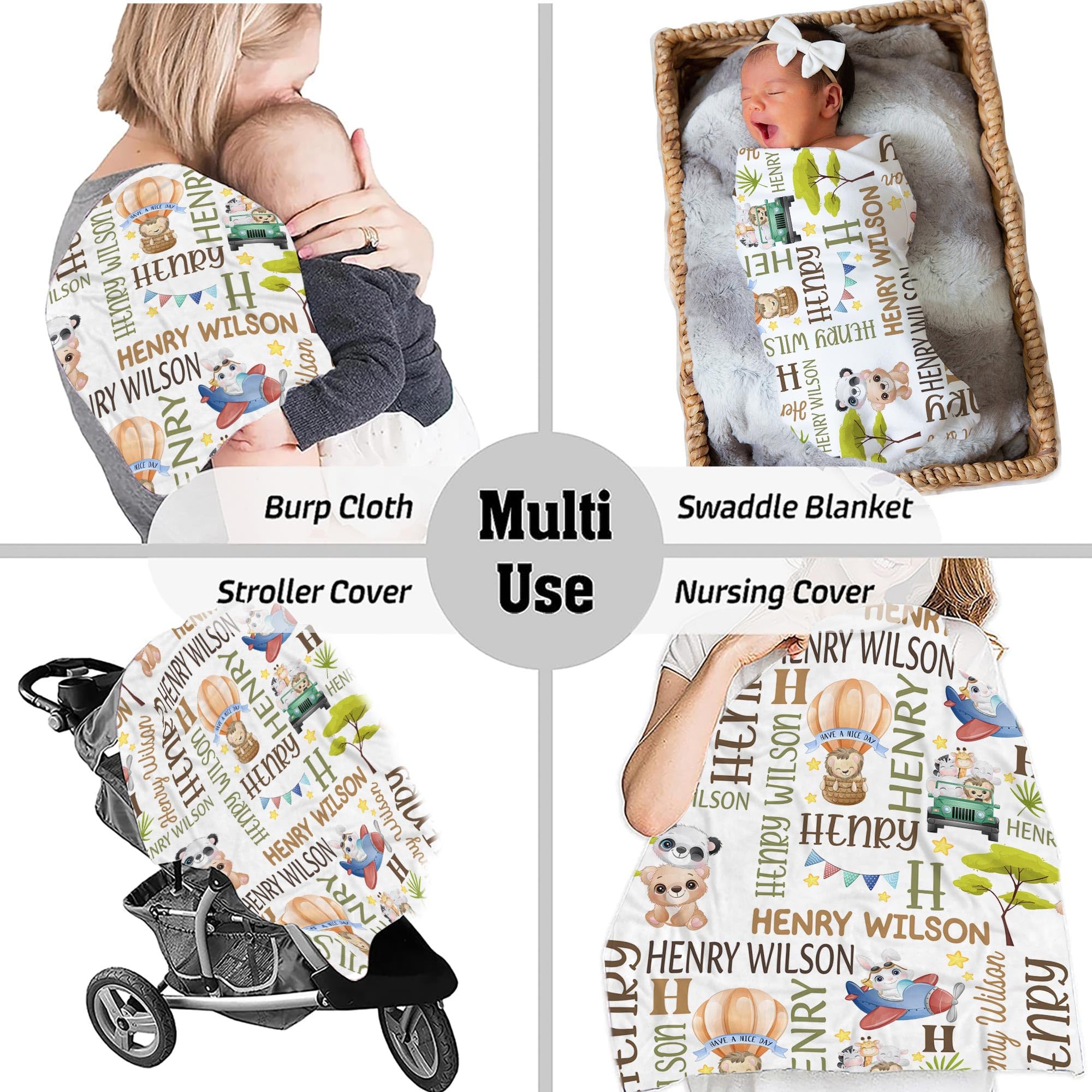 Custom Name Animal Baby Blanket - Personalized Adventure Fleece Throw with Woodland Creatures | Soft Nursery Bedding & Kids Safari Decor | Perfect for Nursery, Playtime & Gift Giving
