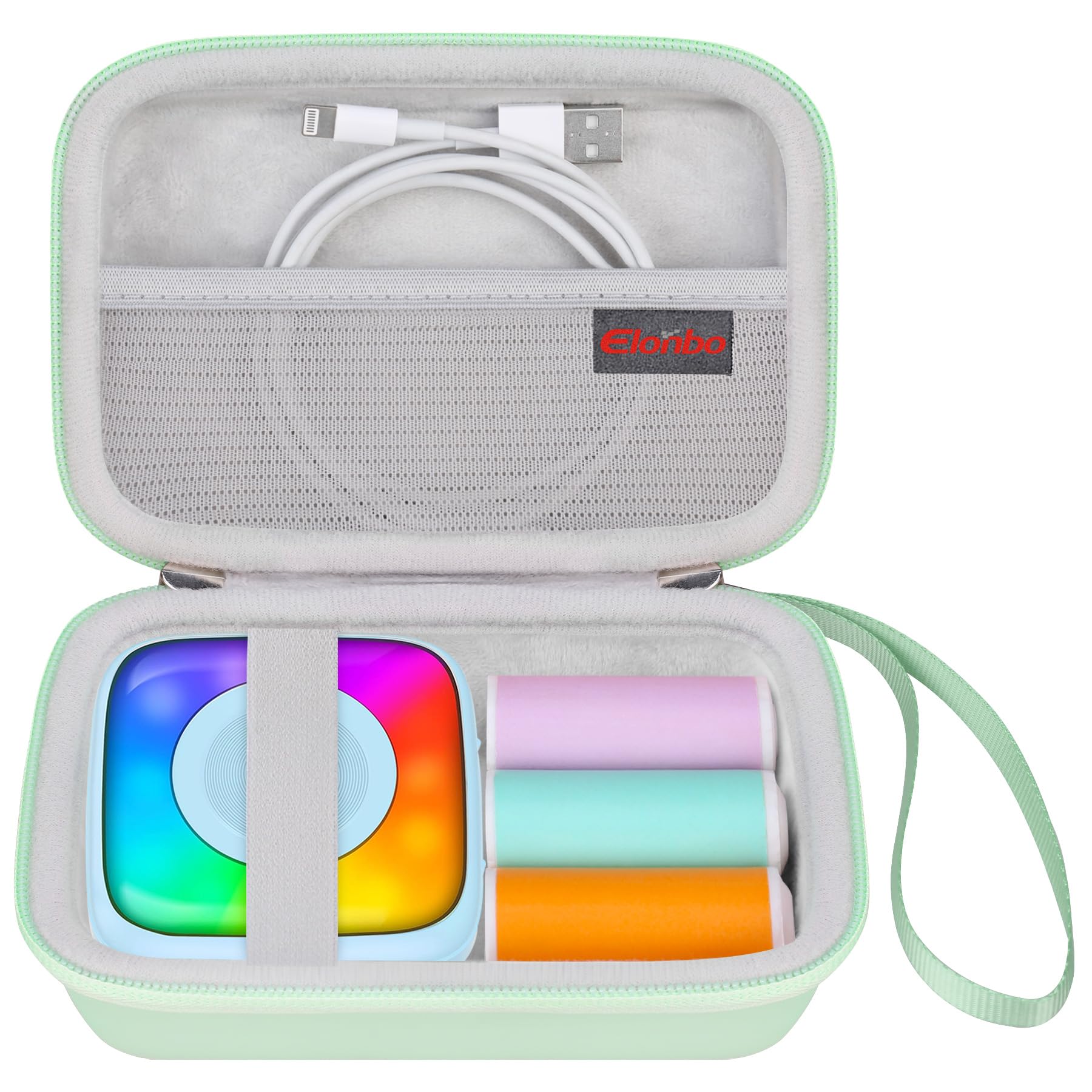 Elonbo Carrying Case for Lebt Mini Sticker Pocket Printer - Portable Thermal Label Printer Travel Bag with Mesh Pocket for Label Paper Rolls & Tape (Green) - Perfect for Office, Shipping & Travel Organization