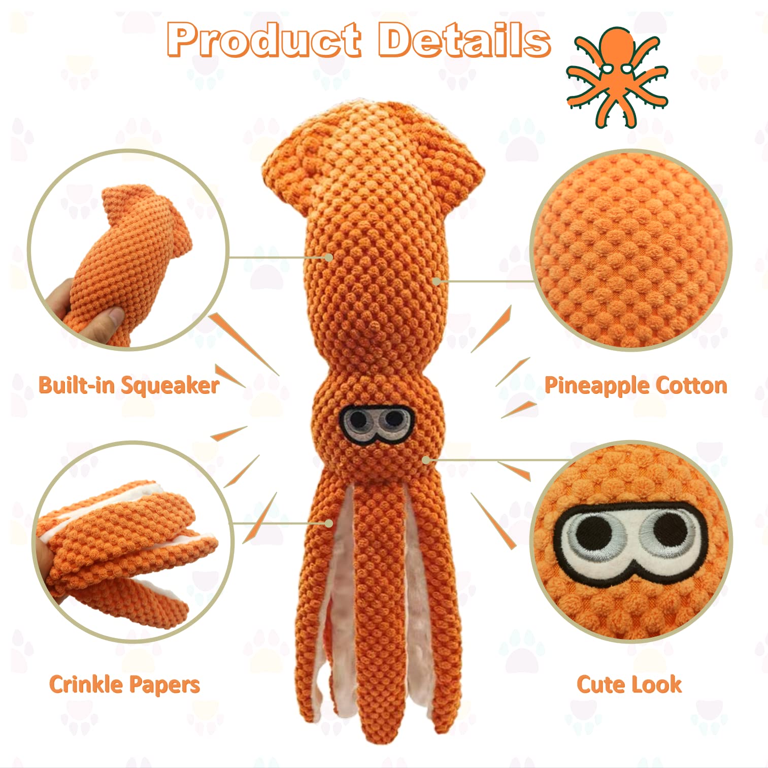 **SUNKYPUP Durable Squeaky Plush Dog Toys for Small, Medium & Large Dogs - Chew-Proof Puppy Toys for Aggressive Chewers, Interactive Play & Training (Orange)**    *Perfect for indoor play, outdoor fetch, teething puppies, and keeping large breeds entertained.*