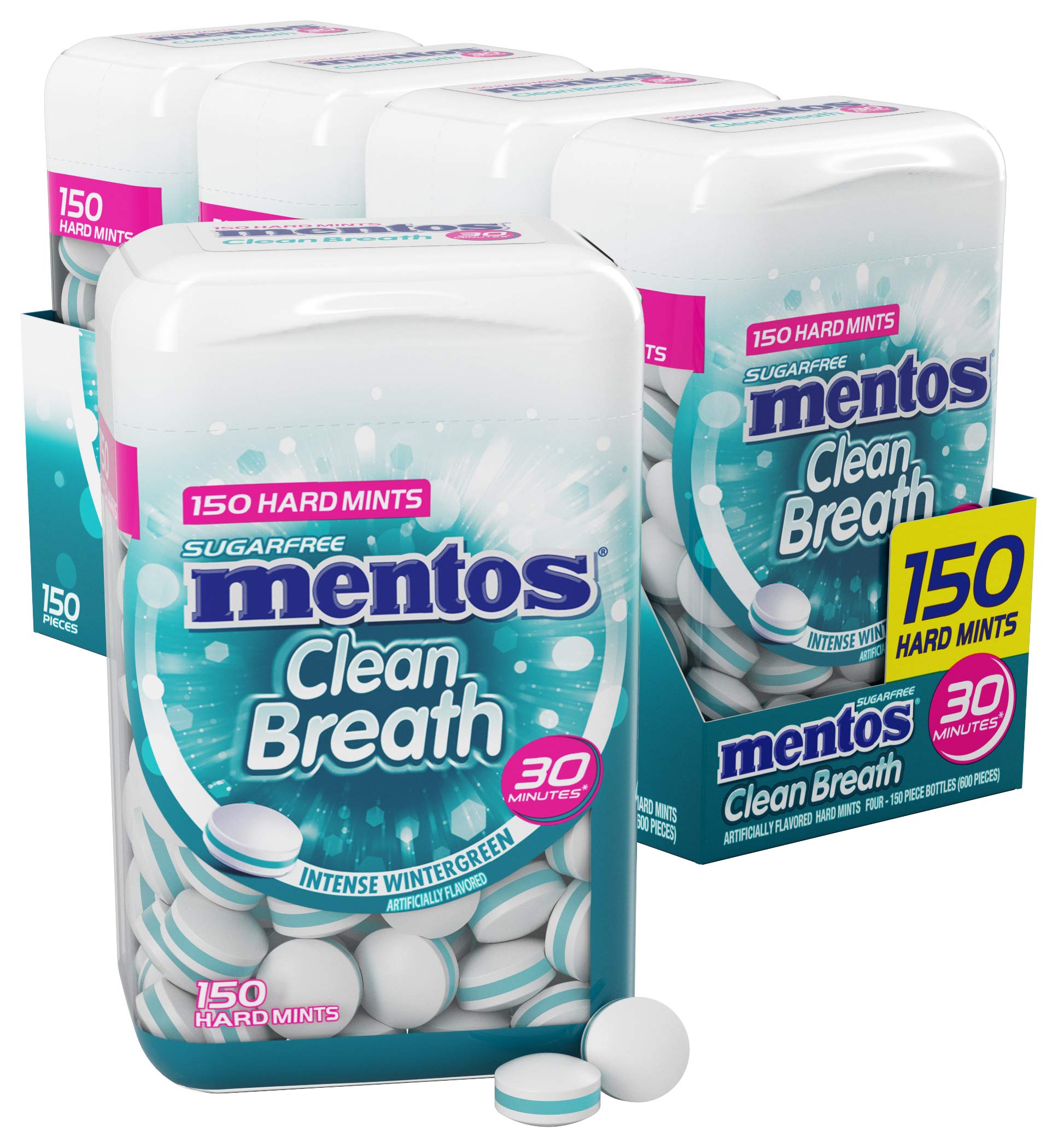 **Mentos Sugarfree Wintergreen Mints - 150 Count (Pack of 4 Bottles) | Fresh Breath, Long-Lasting Flavor | Perfect for Office, Travel & After Meals**