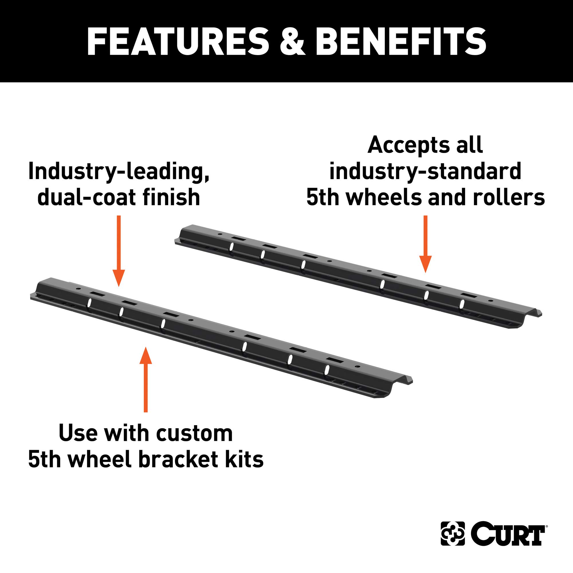 CURT 16100 25,000 lbs 5th Wheel Hitch Rails & Brackets - Gloss Black Powder Coat for Heavy-Duty Towing | Perfect for RVs, Trailers & Commercial Trucks
