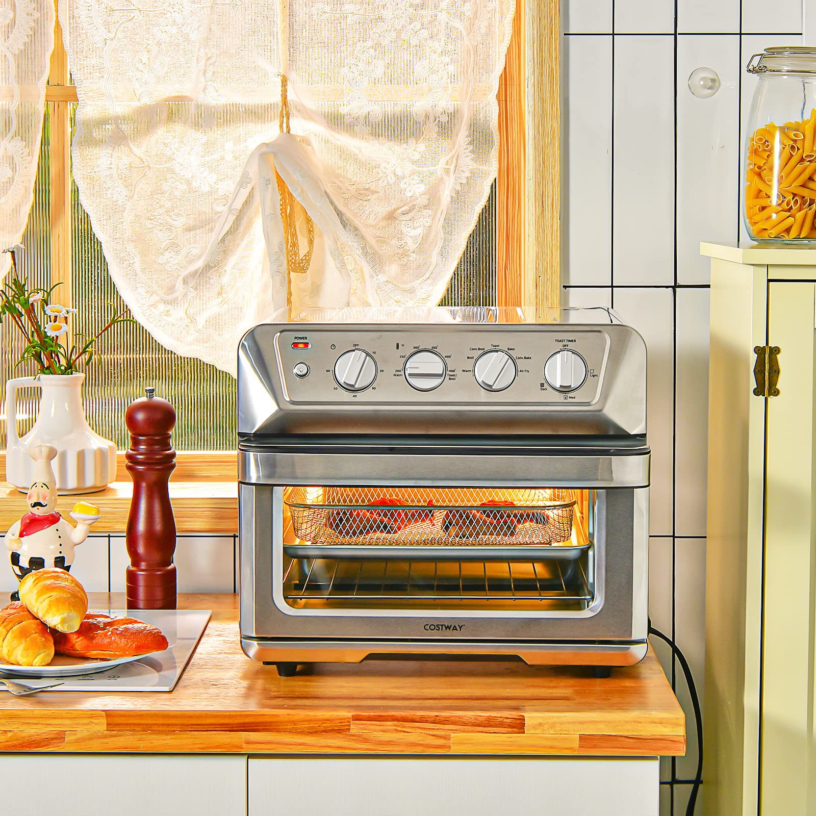 COSTWAY 7-in-1 Air Fryer Toaster Oven Combo, 1800W 21.5QT Countertop Convection Oven with Auto Shut-Off, Timer & Accessories - Bake, Broil, Toast, Roast, Reheat - Perfect for Small Kitchens, Dorms, Apartments & Healthy Cooking