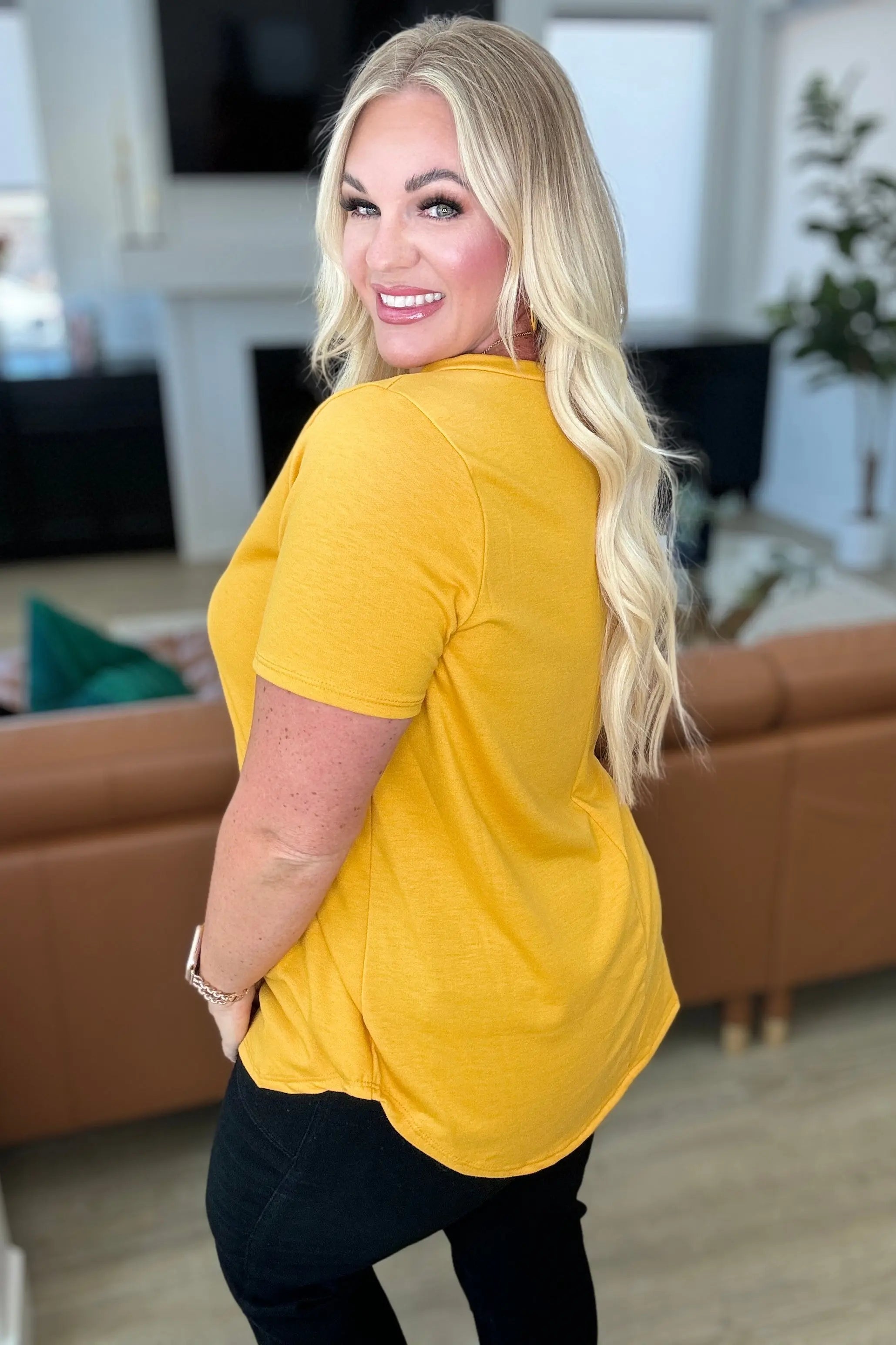 Heart and Soul Mustard V Neck Top for Women - Casual & Chic Blouse for Work, Date Night, and Everyday Wear