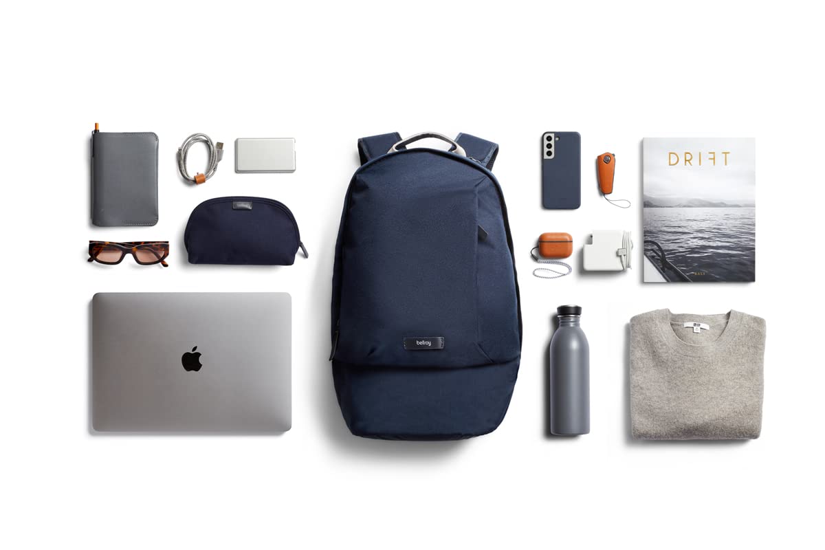 Bellroy Classic Backpack Second Edition 20L - Water-Resistant Laptop Backpack for 15 Inch Computers, Travel & Work - Navy Blue (Perfect for Commuting, Business Trips & College)