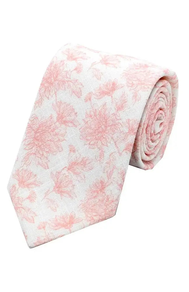 L.A. Smith Pink Linen Floral Tie and Hank Set for Men - Elegant Wedding, Prom & Formal Accessories - Perfect for Grooms, Bridesmaids & Special Occasions