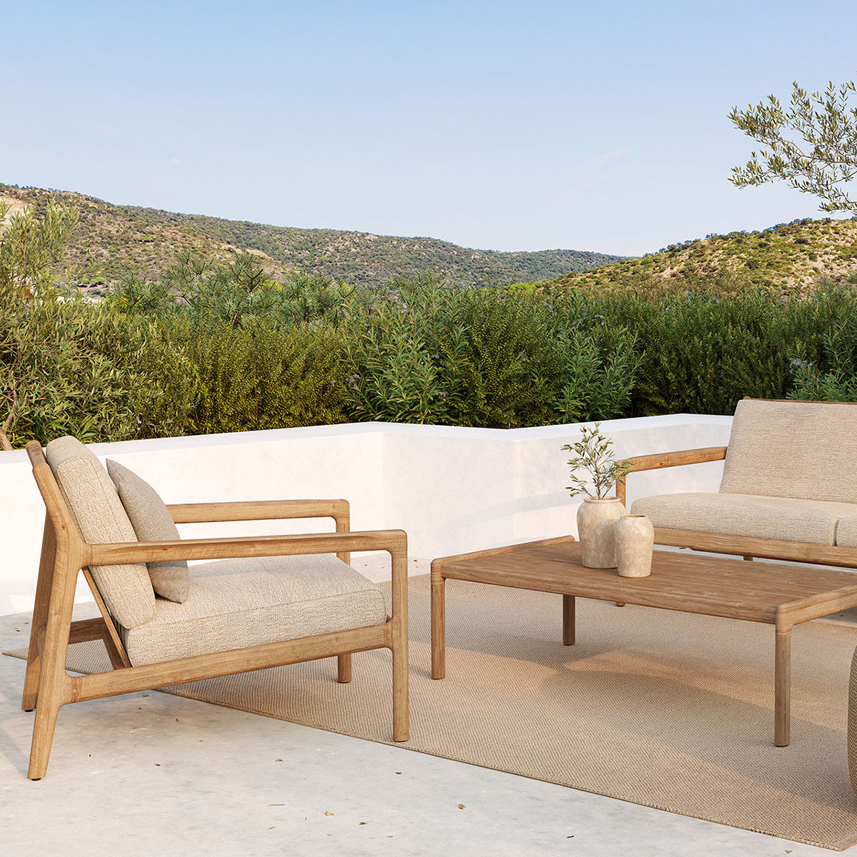 Premium Teak Outdoor Fabric Lounge Chair - Waterproof & UV Resistant for Patio, Poolside, and Garden Relaxation