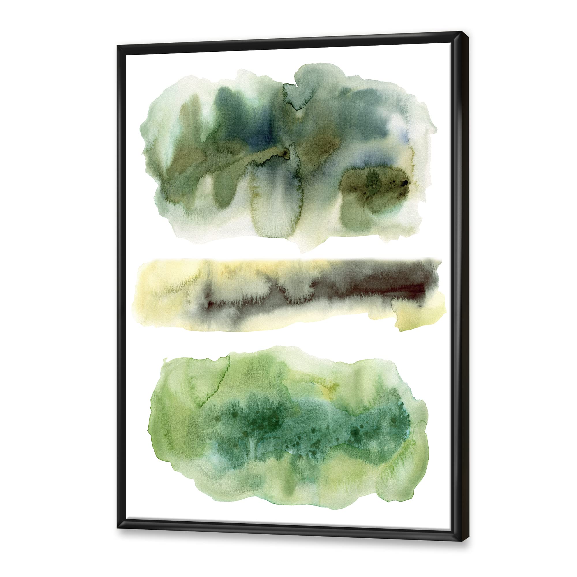 DesignQ Golden Green Abstract Clouds With Blue Points III - Modern Framed Canvas Wall Art Print for Living Room, Bedroom & Office Decor