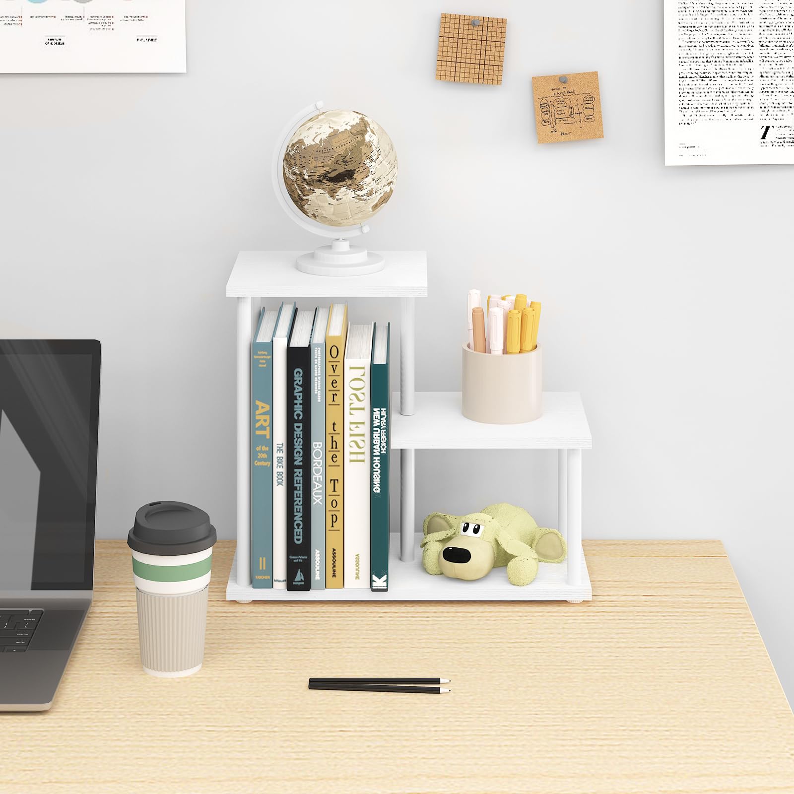3-Tier Wooden Desktop Shelf Organizer - Small Bookshelf for Office & Home Decor, Desk Supplies Display Rack (White) | Perfect for Organizing Books, Files, and Office Accessories