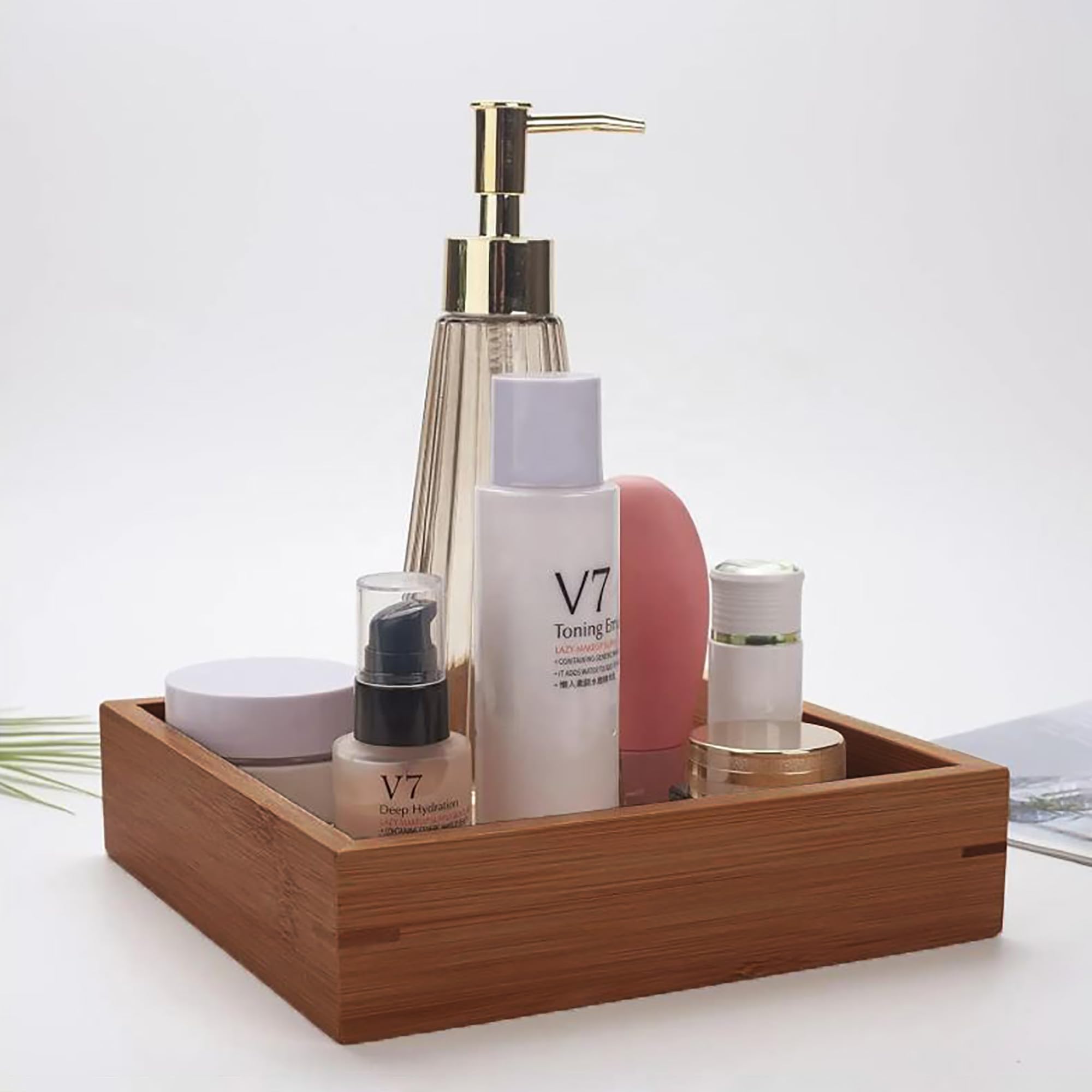 Premium Acacia Wood Bathroom Accessory Set - 6 Piece Shower Caddy with Soap Dish, Toothbrush Holder & More for Modern Bathroom Decor