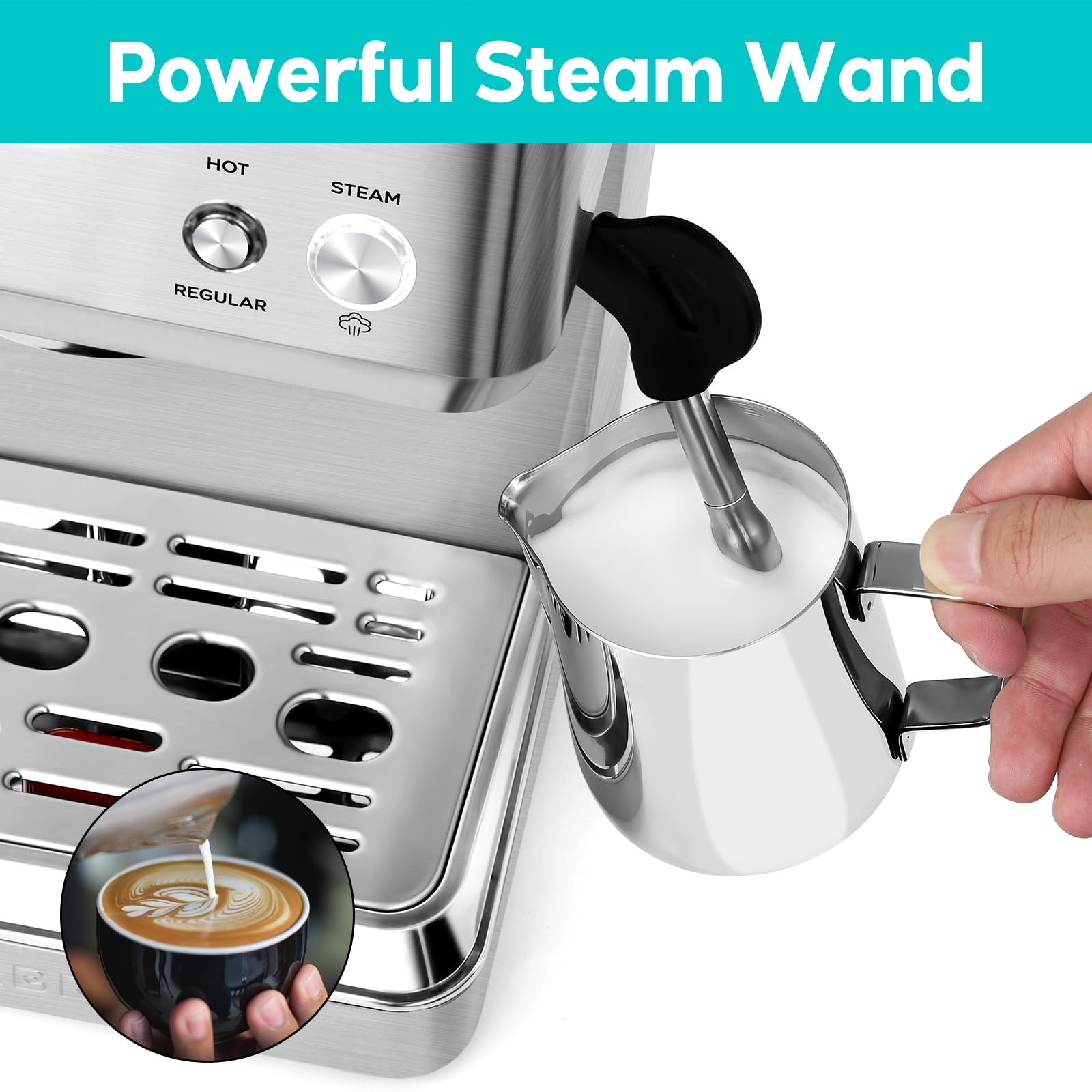 CASABREWS 20 Bar Espresso Machine with Milk Frother & Hot Water Wand - Professional Coffee Maker for Espresso, Americano, Latte, Cappuccino - Adjustable Temperature Control - Perfect Gift for Coffee Lovers - Ideal for Home, Office & Coffee Shop Use
