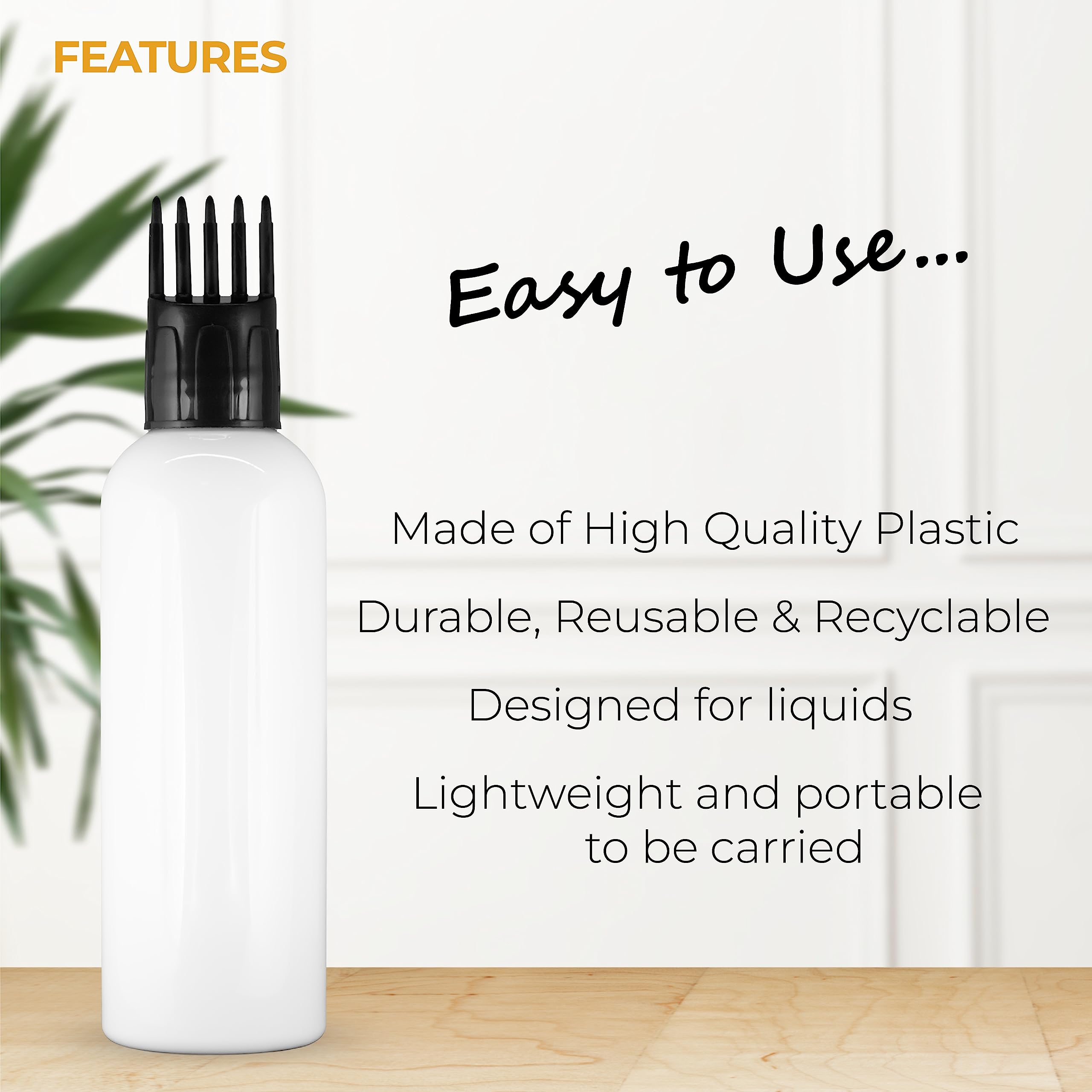Empty Cylindrical Applicator Bottle for Hair Oil, Shampoo, Medicine & Dye - 1oz Root Comb Brush Bottle with Transparent Design (White, PC Material) - Perfect for Salon, Home Hair Care & DIY Beauty Products