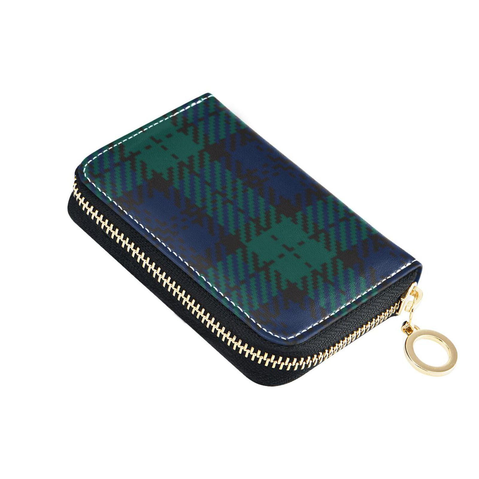 FRODOTGV RFID Blocking Leather Zip Pocket Wallet for Women - Navy, Black, Green Plaid Mini Credit Card Holder - Perfect for Work, Travel & Everyday Use