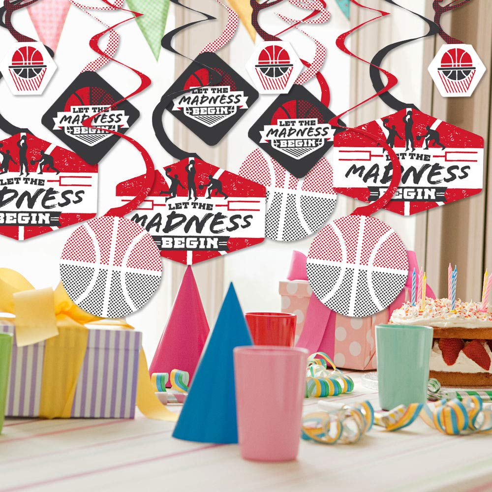 Red Basketball Party Decor - Set of 40 Hanging Swirls for College Sports Events