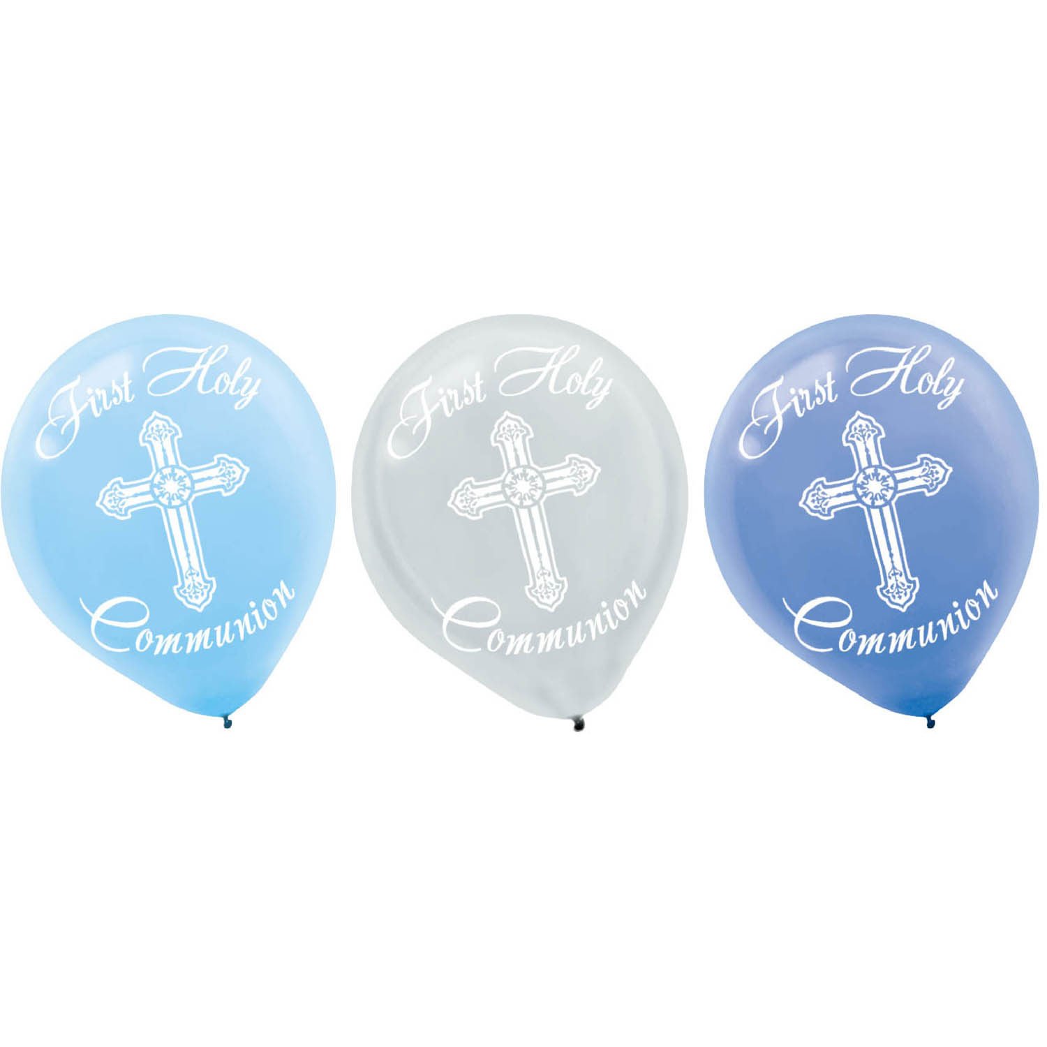 First Holy Communion Blue Latex Balloons - Pack of 15 | Baptism, Confirmation & Religious Party Decorations | Church Events, Christian Celebrations & Gift Bags