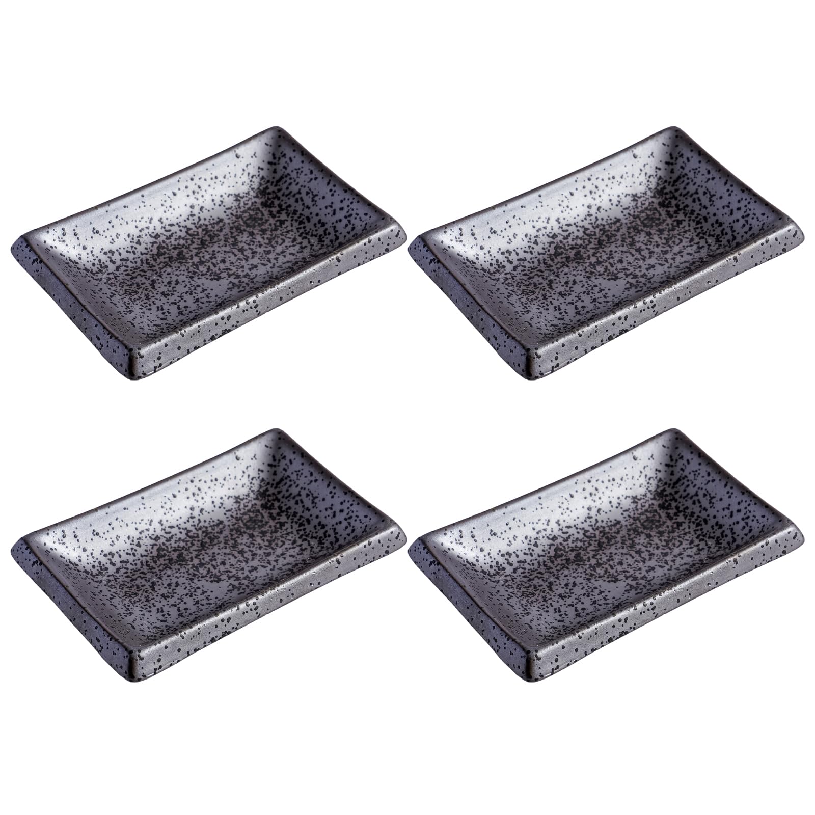 4 Inch Ceramic Sauce Dish - Japanese Rectangular Sushi Dipping Bowl, Appetizer Plates for Soy Sauce, Wasabi & Snacks (4-Pack, Dark Brown) - Perfect for Home Kitchen, Sushi Parties & Asian Dining Experience