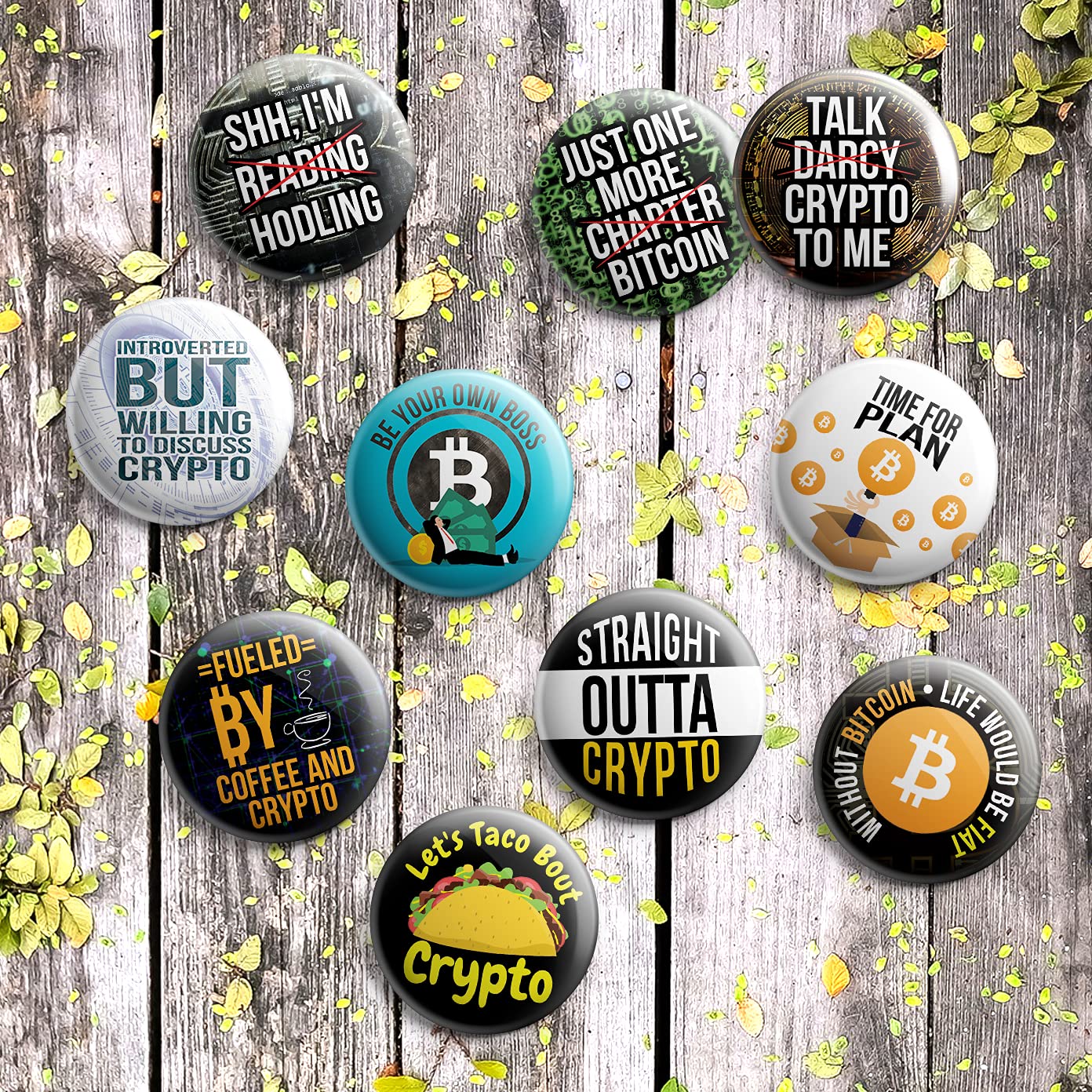 Funny Cryptocurrency Pinback Buttons Set of 10 - Cool Crypto Collectibles for Students & Kids - Perfect for Classroom Rewards, Stocking Stuffers & Party Favors - Great Gift for Teens & Children in School, Birthday Parties & Crypto Enthusiasts