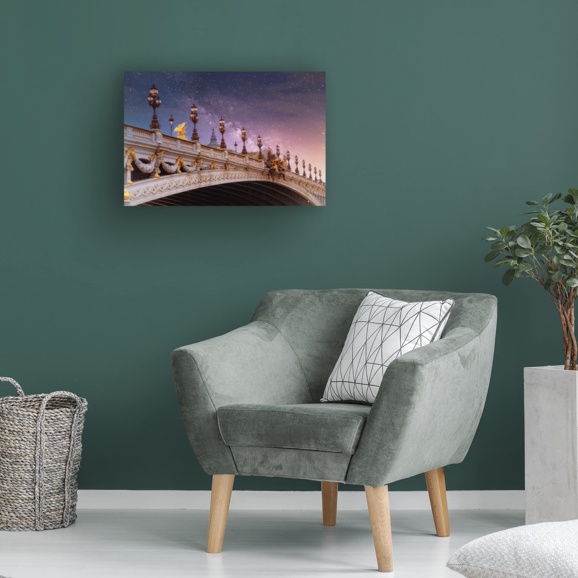 Trademark Fine Art 'Pont Alexandre III by Night' Canvas Wall Art by Cora Niele - Parisian Bridge Painting for Living Room & Bedroom Decor