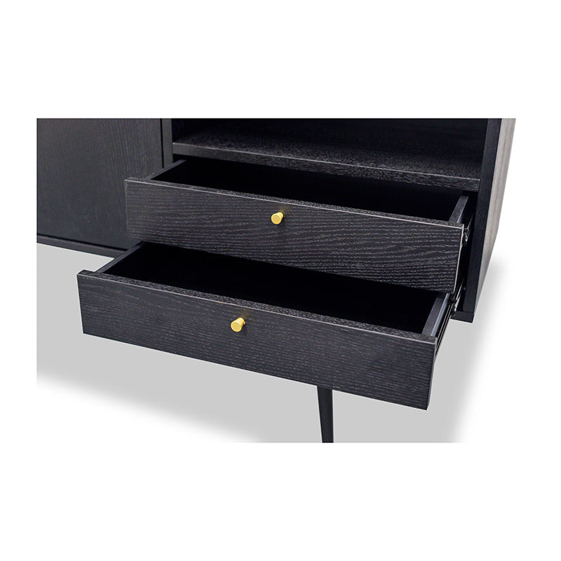 OMARI 160cm Sideboard Buffet Cabinet - Modern Black Ash Wood Storage for Dining Room, Living Room & Entryway