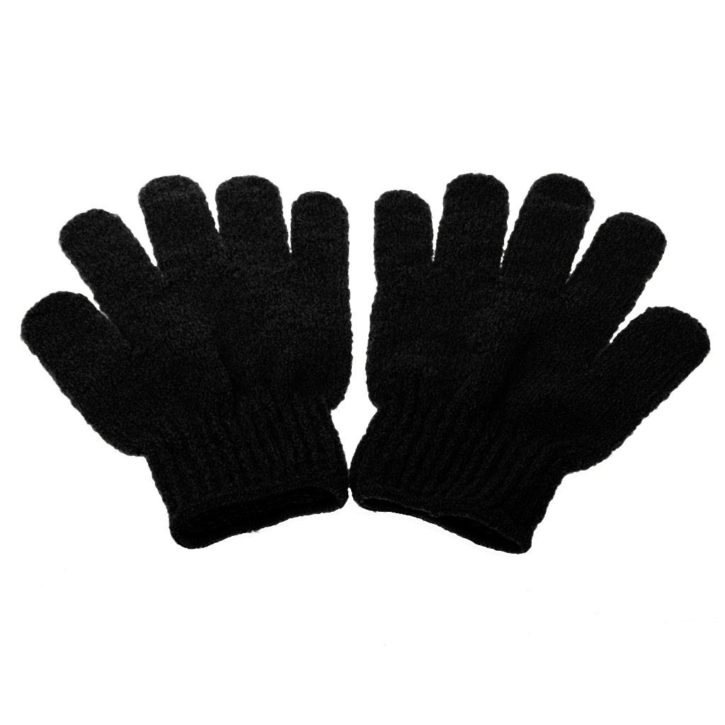 Exfoliating Bath Gloves (1 Pair) - Premium Shower Scrubber for Skin Care & Massage - Deep Cleansing & Dead Skin Removal - Black - Perfect for Spa, Home Use & Gift Giving