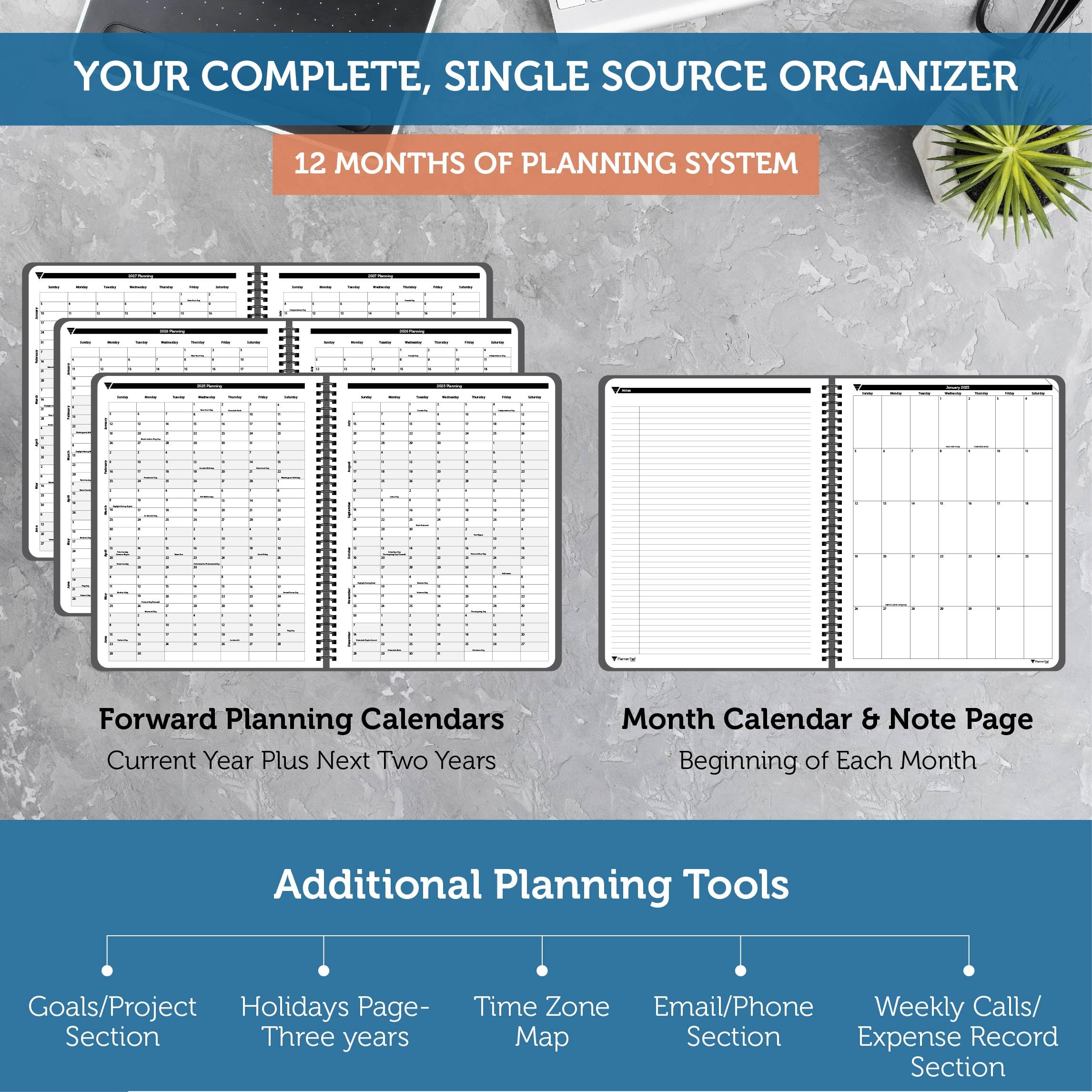 2025 Spiral Bound Planner - January to December Calendar, 8.5
