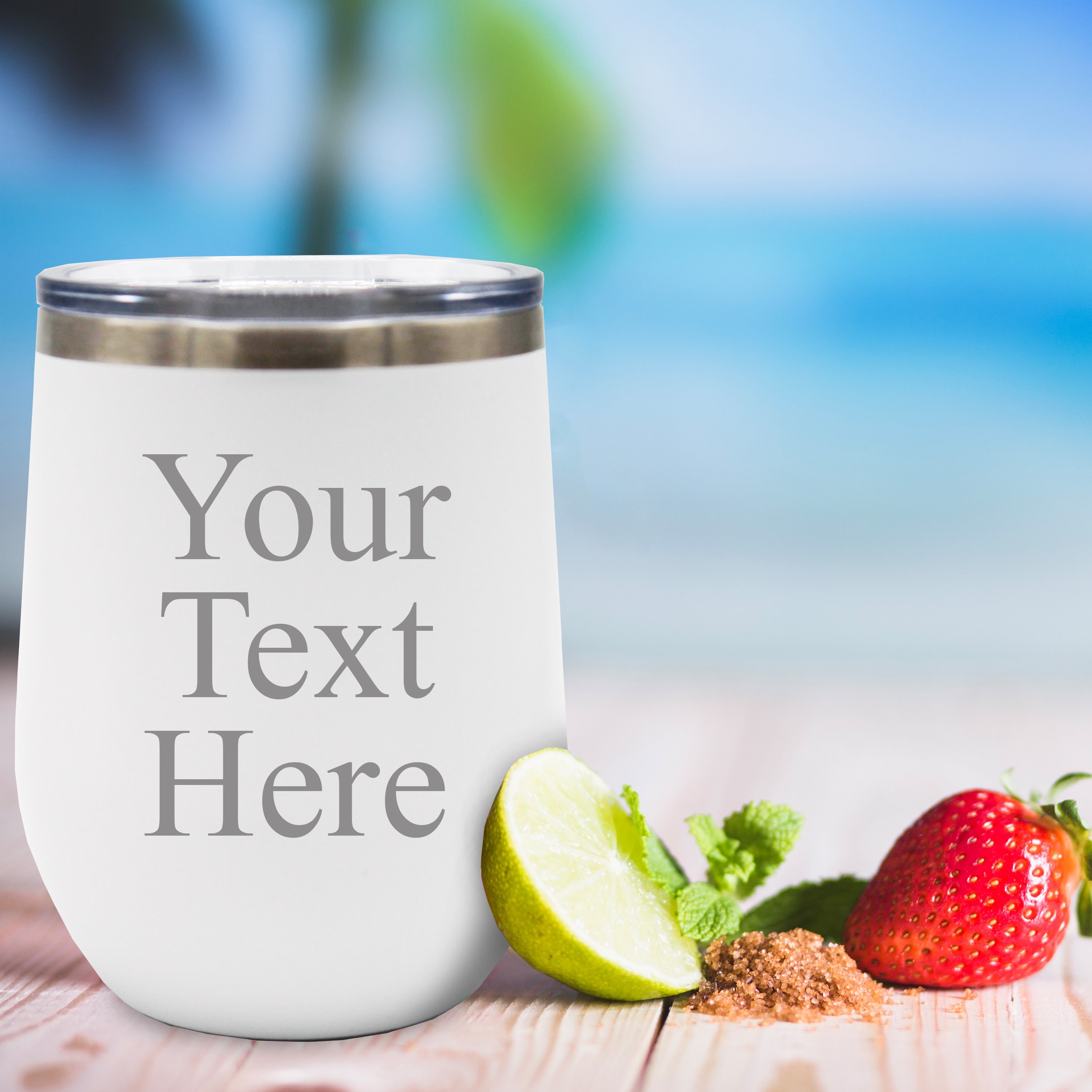 Personalized Insulated Wine Tumbler with Custom Monogram - Stemless Wine Cup for Gifts, Weddings & Parties - Keep Drinks Cold/Hot - White (Your Text Here) - Perfect for Anniversary Gifts, Bridal Showers & Outdoor Events