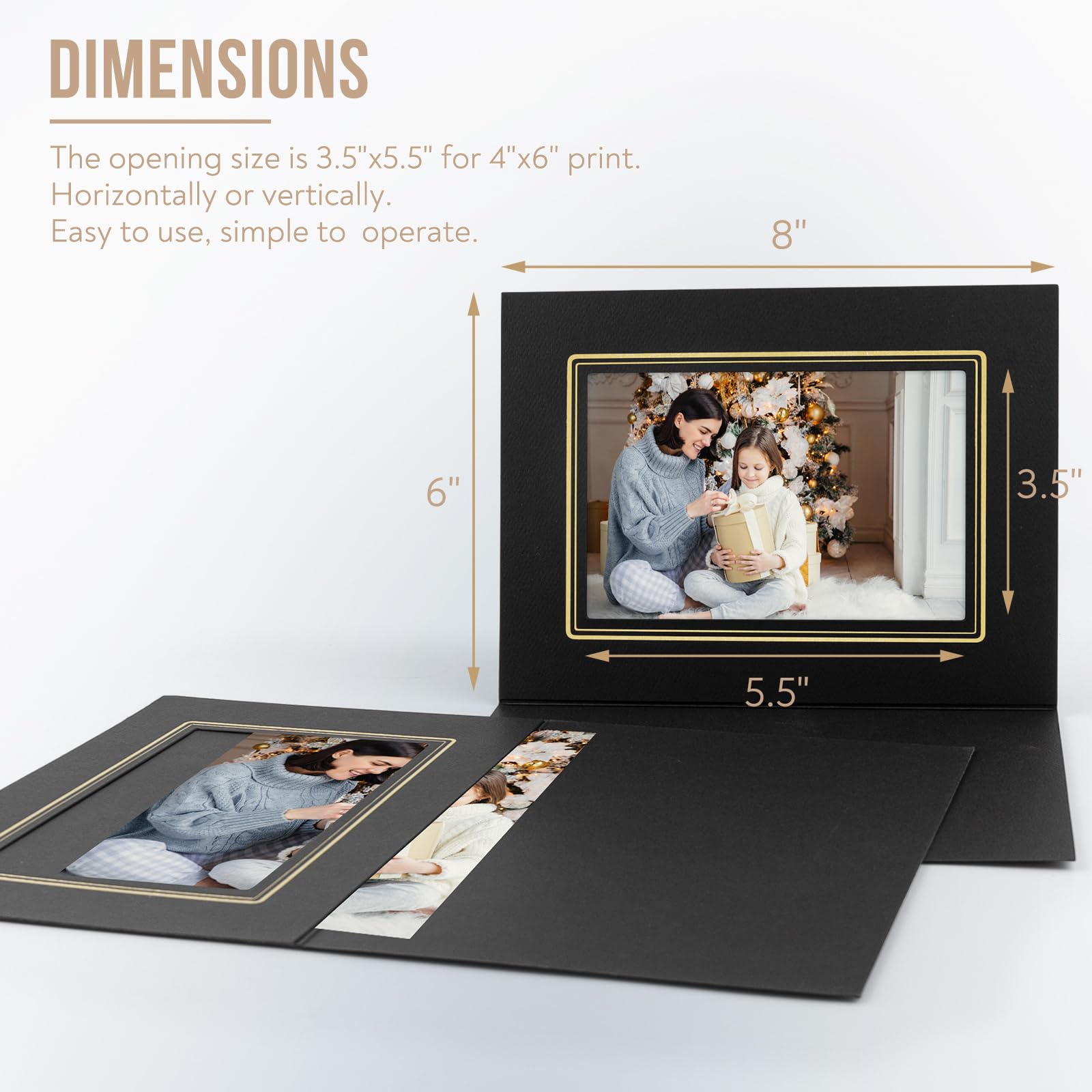 Golden State Art 4x6 Photo Folders - Pack of 10 Cardboard Picture Frames with Gold Lining for Greeting Cards & Invitations | Perfect for Graduation, Christmas, Wedding & Special Events (Black with Gold Trim) | Display Memories, Party Decor, Gift Enclosures