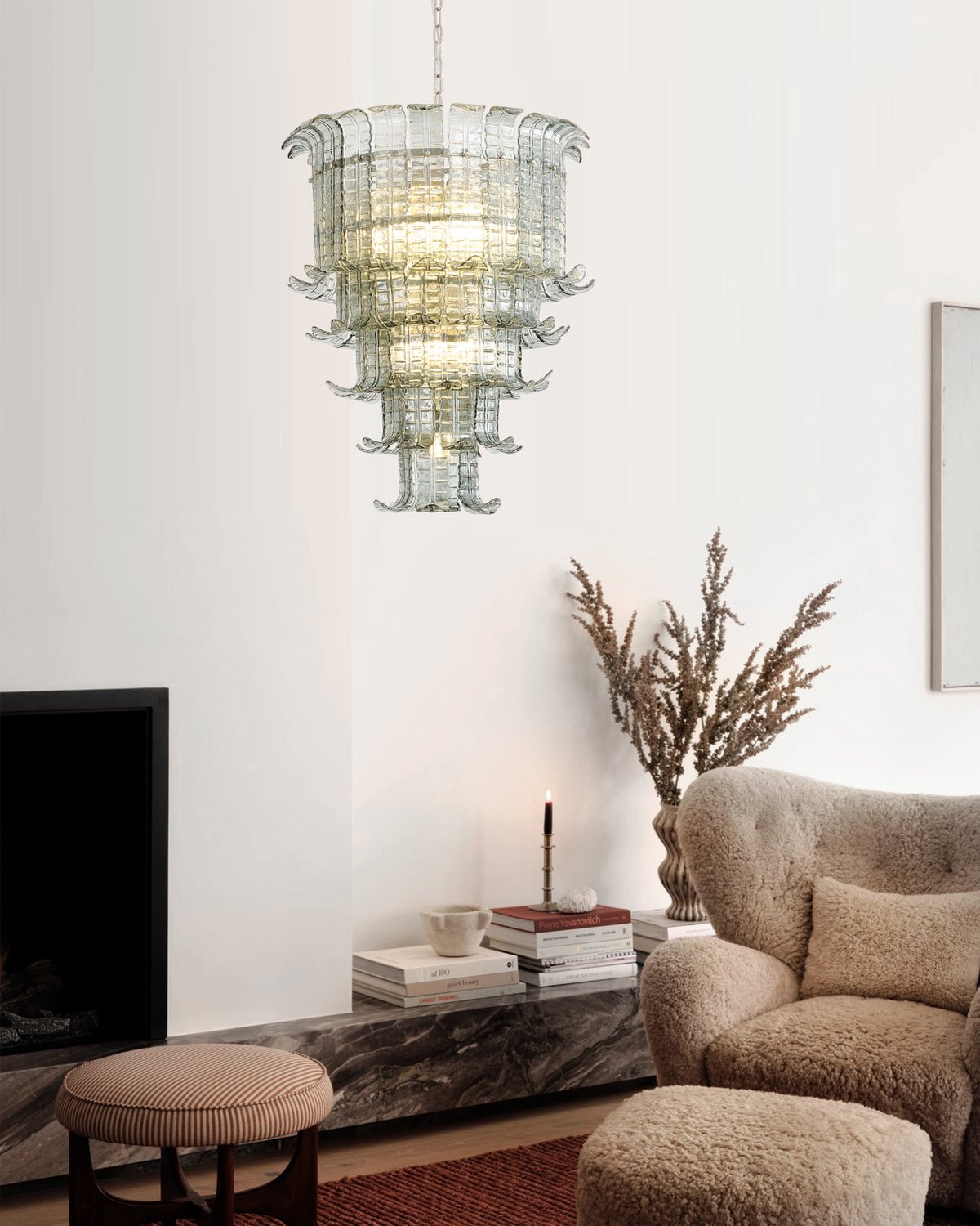 Elegant Cascade Murano Glass Chandelier - Handcrafted Italian Lighting Fixture for Dining Room, Living Room & Bedroom Decor