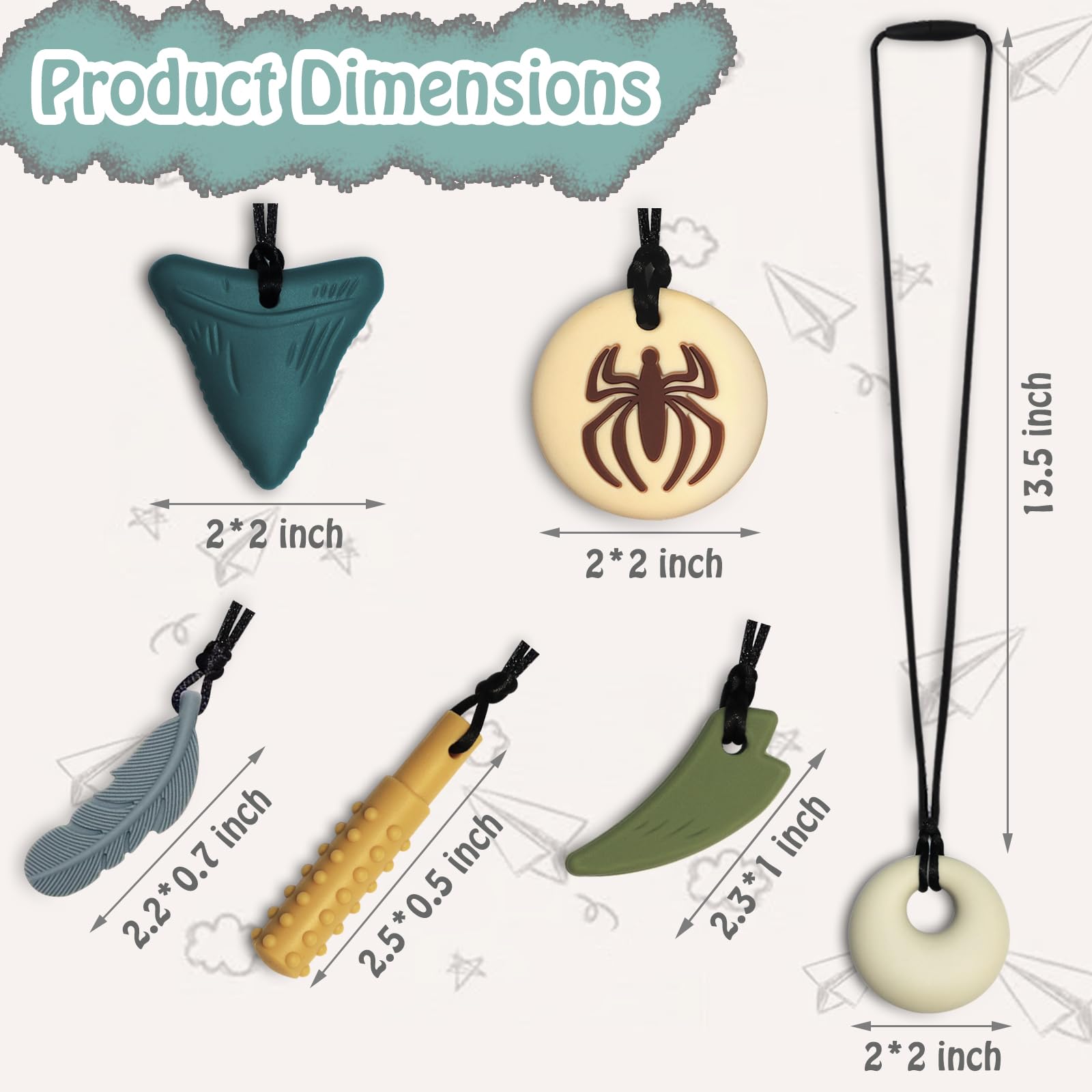 Sensory Chew Necklaces for Kids - 6 Pack Silicone Chewy Necklace Toys for Autism, ADHD, SPD - Boys & Girls Teething Jewelry to Reduce Chewing & Fidgeting - Perfect for School, Travel, and Calming Sensory Needs