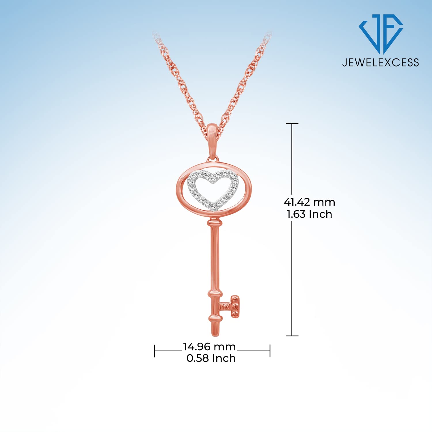 JEWELEXCESS 14K Rose Gold Plated Sterling Silver Key Pendant with White Diamond Accent - Elegant Jewelry Gift for Women, Perfect for Valentine's Day, Anniversary & Special Occasions
