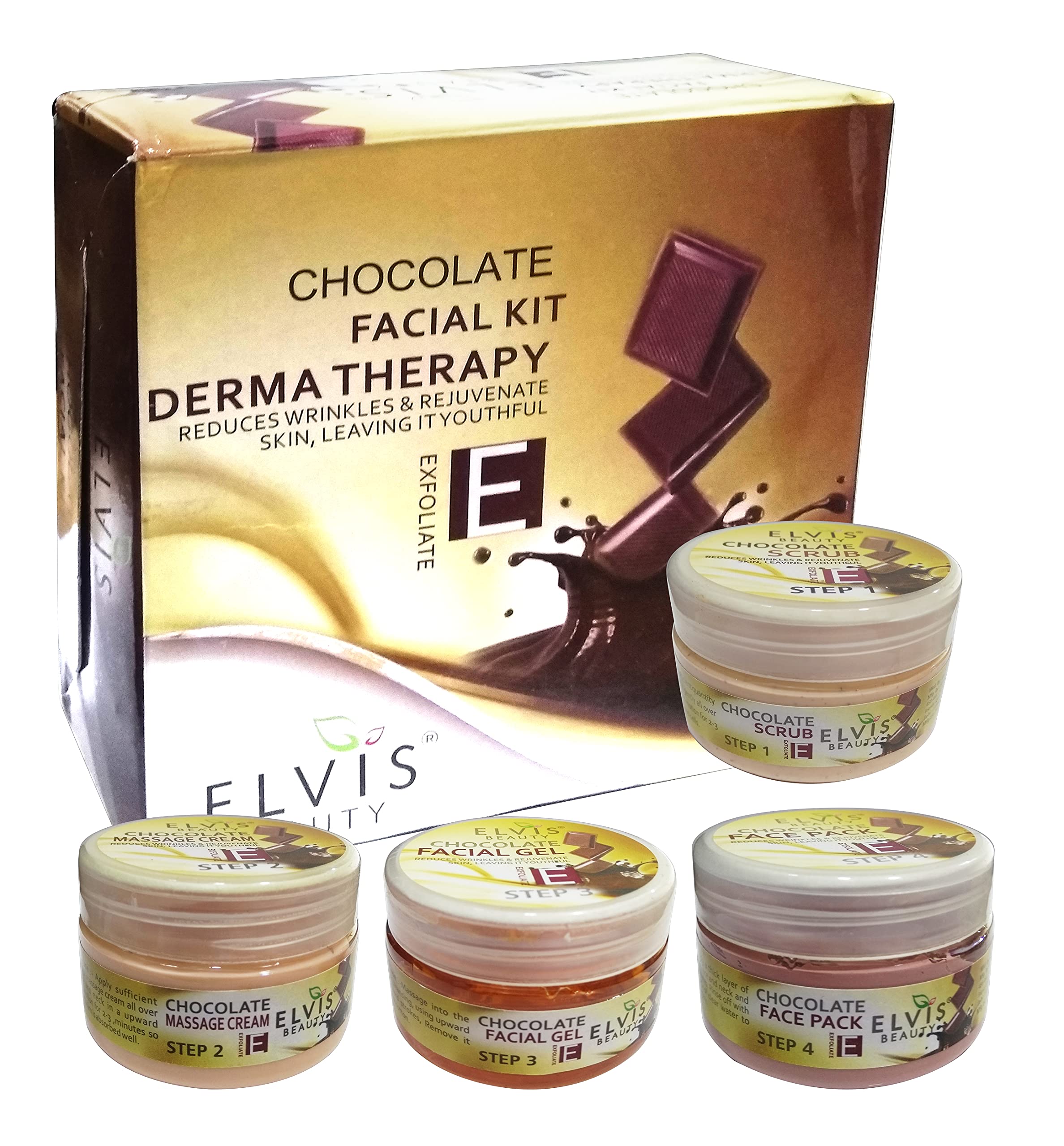ELVIS BEAUTY Chocolate Facial Kit - 4 x 50g Derma Therapy for Glowing Skin | At-Home Spa Treatment for Relaxation & Skin Rejuvenation