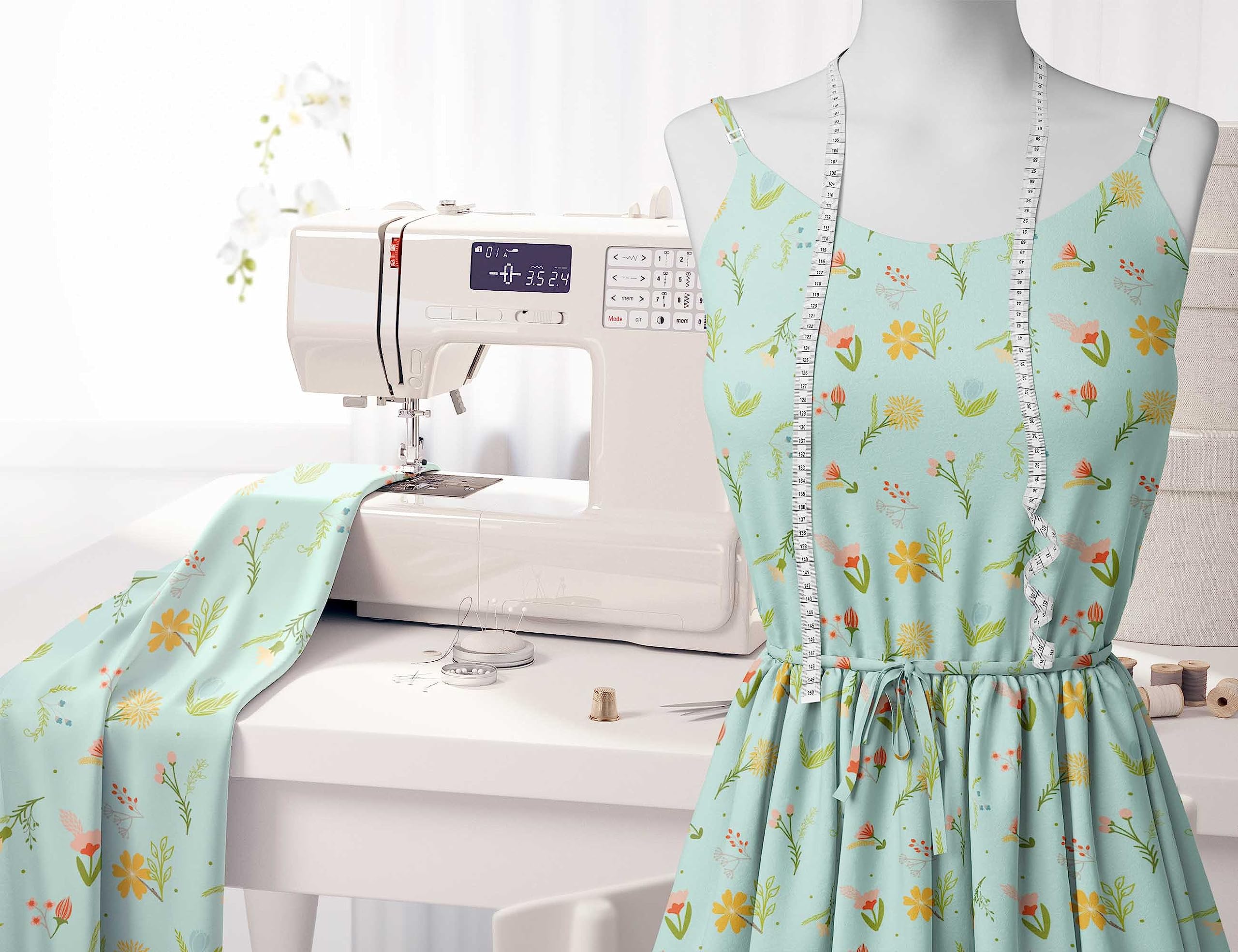 Soimoi Moss Green Georgette Fabric by The Yard - 42 Inch Wide - Artistic Leaf & Floral Printed Fabric for Dresses, Scarves & DIY Fashion Projects - Elegant & Trendy Fabric for Sewing, Quilting & Home Decor