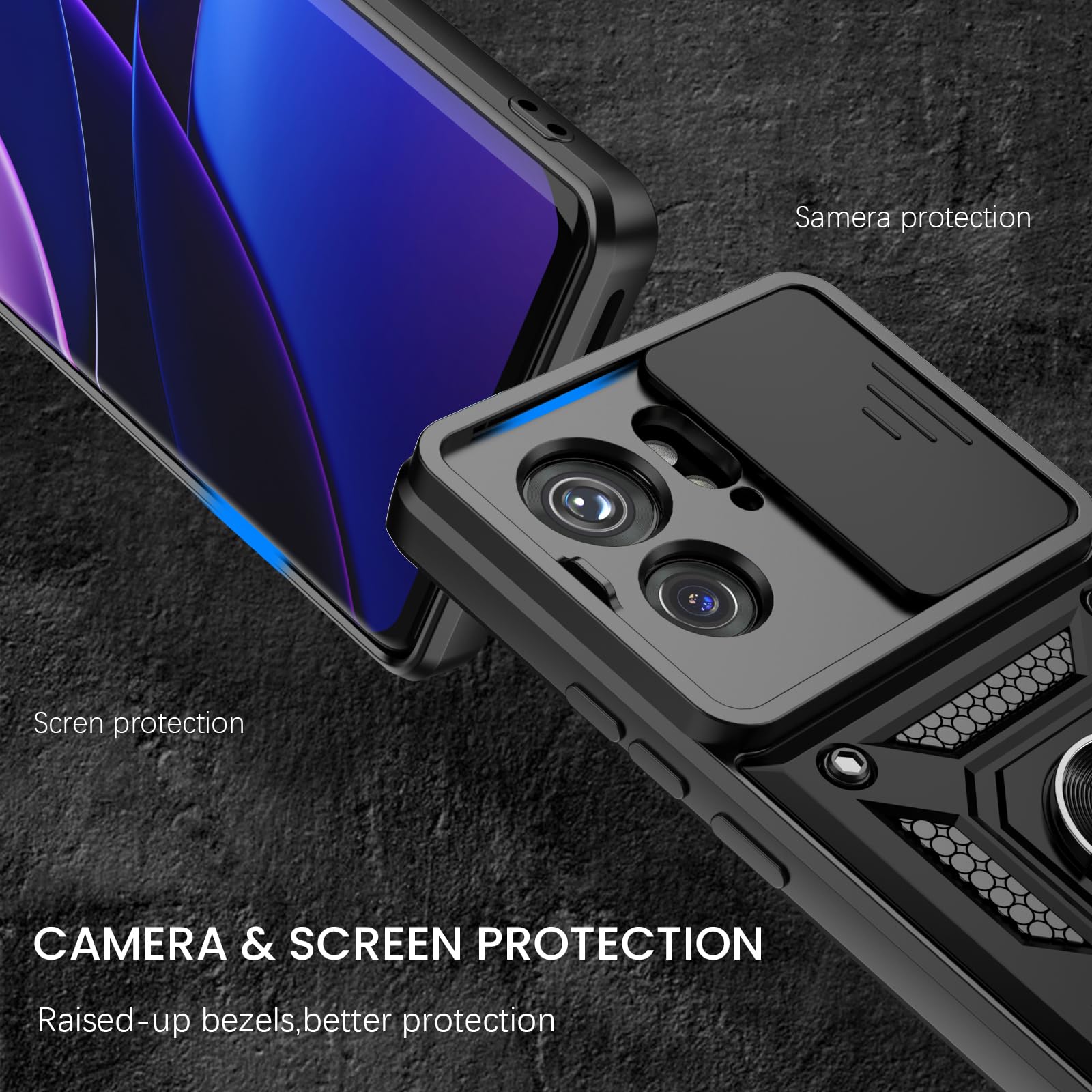 Dretal Shockproof Case for Motorola Edge 2023 - Military Grade Protection with Kickstand, Camera Cover & Anti-Slip Grip | Perfect for Work, Travel & Outdoor Activities (Black)