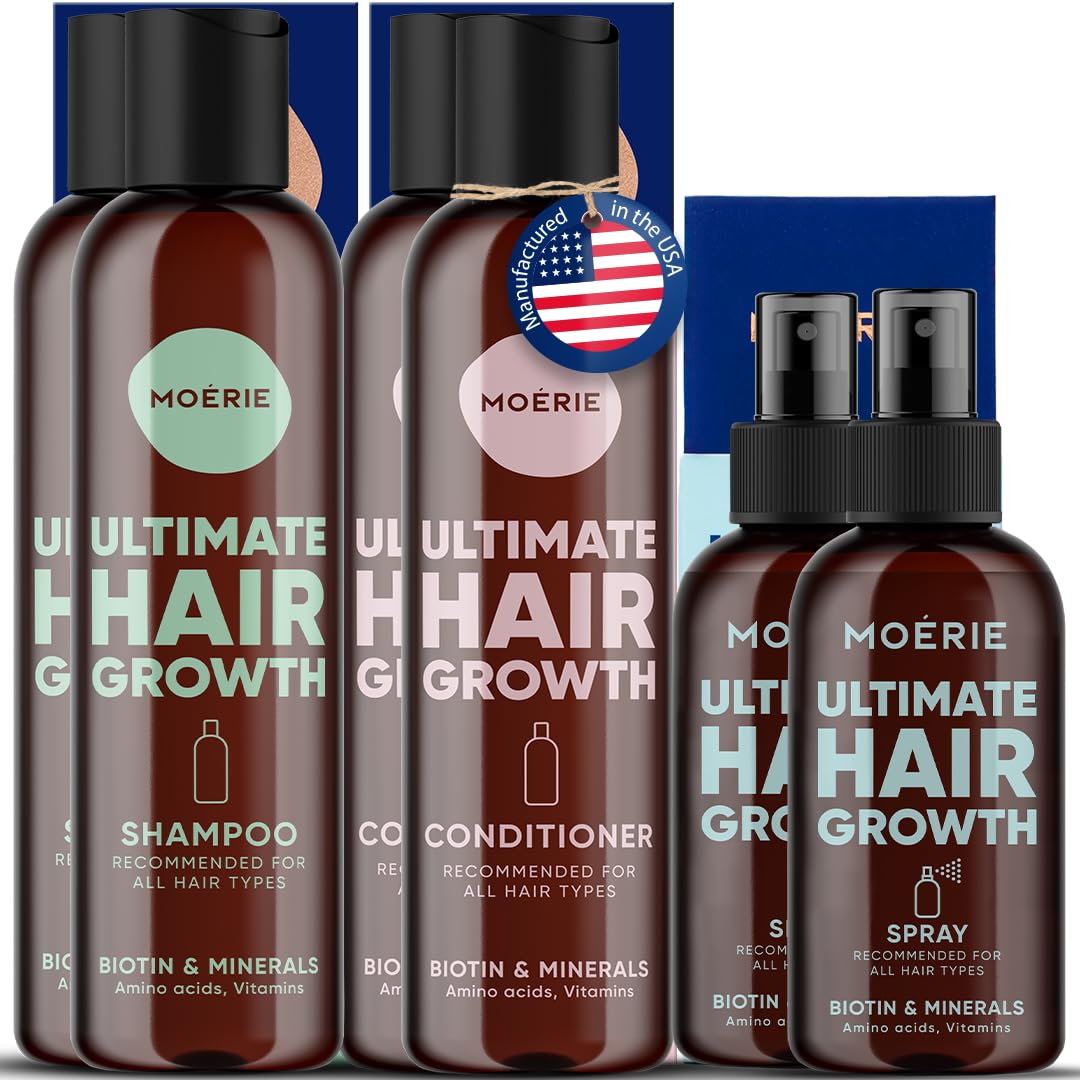 Moerie Mineral Shampoo & Conditioner Set with Hair Growth Spray - Natural Volumizing Hair Care for Longer, Thicker Hair - Paraben & Silicone Free - Perfect for Daily Use & Hair Regrowth