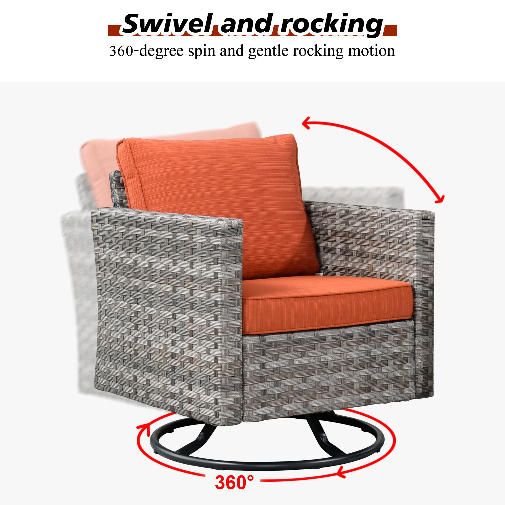 **9-Piece Modern Outdoor Patio Sectional Sofa Set with Swivel Rocking Chairs & Widened Armrests - Modular Wicker Conversation Seating for Garden, Backyard, or Poolside (Orange Red) - Perfect for Relaxing & Entertaining**