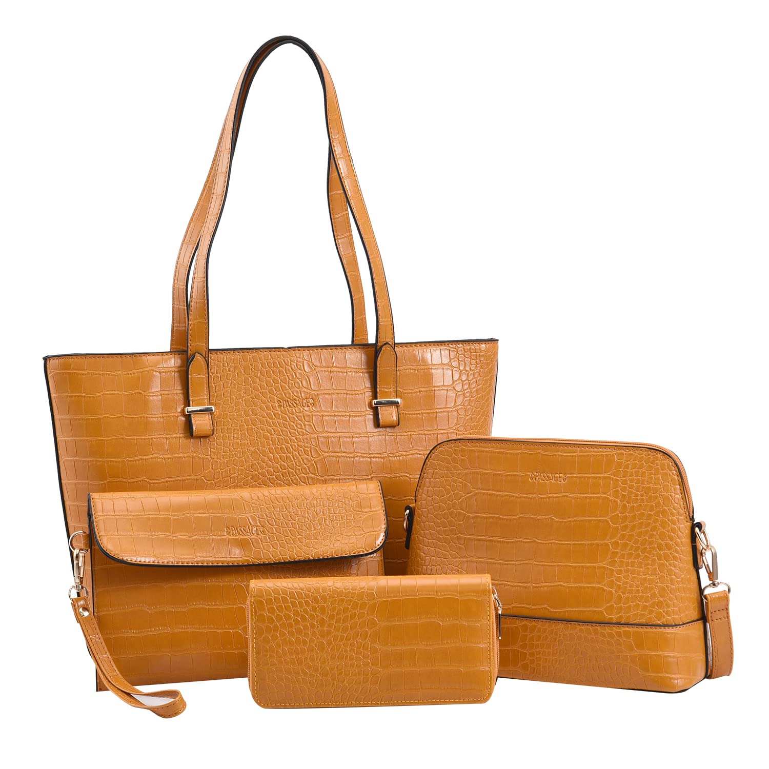 Shop LC PASSAGE Croco Embossed Faux Leather Tote Bag & Crossbody Purse for Women - Stylish Clutch and Wallet Combo | Perfect for Work, Travel and Everyday Use