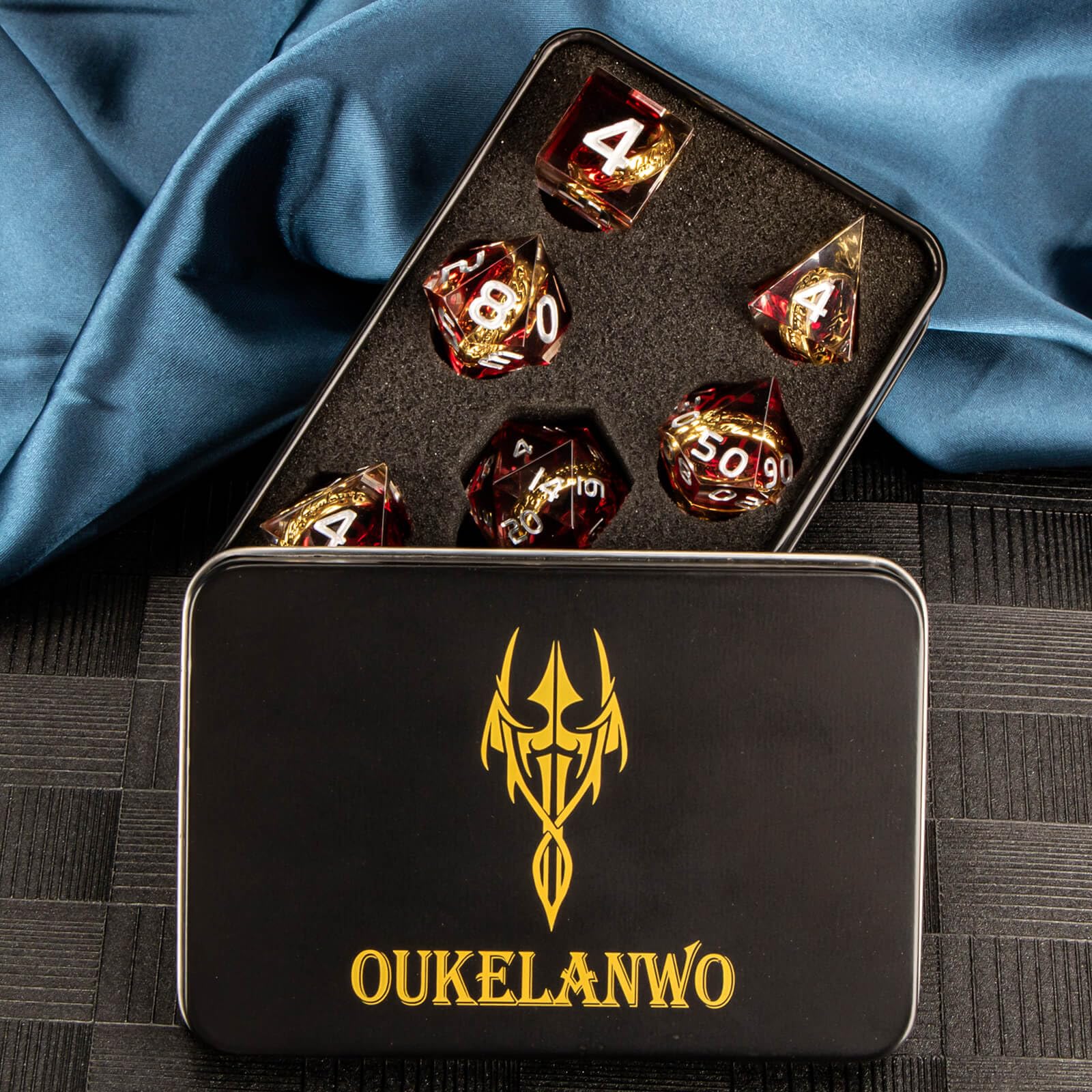 OUKELANWO Sharp Edge Resin D&D Dice Set - 7Pcs Polyhedral RPG Dice for Dungeons & Dragons (D20, D12, D10, D8, D6, D4) with Storage Box | Perfect for Tabletop Gaming, DND Campaigns & Role Playing Adventures