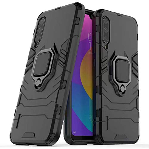 BOYUHII Shockproof Magnetic Phone Case for Xiaomi Mi CC9 / A3 Lite - Slim Silicone TPU Protective Cover with Ring Holder (Black) - Perfect for Daily Use, Travel & Outdoor Activities