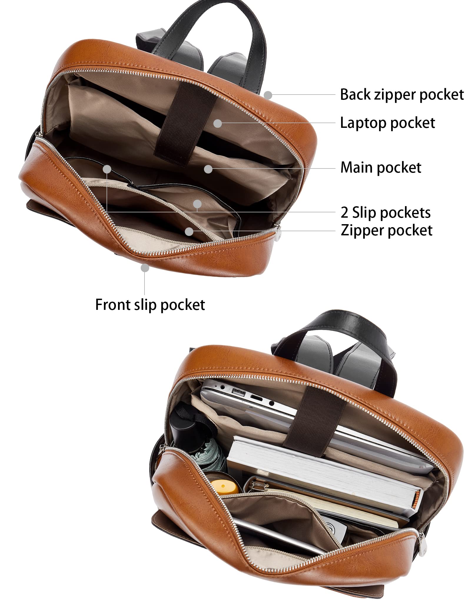 BOSTANTEN Genuine Leather Laptop Backpack for Women - 15.6 Inch Business Computer Bag, Stylish College Backpack for Work, Travel & Daily Use (Brown) - Perfect for Office Commute, School & Weekend Getaways