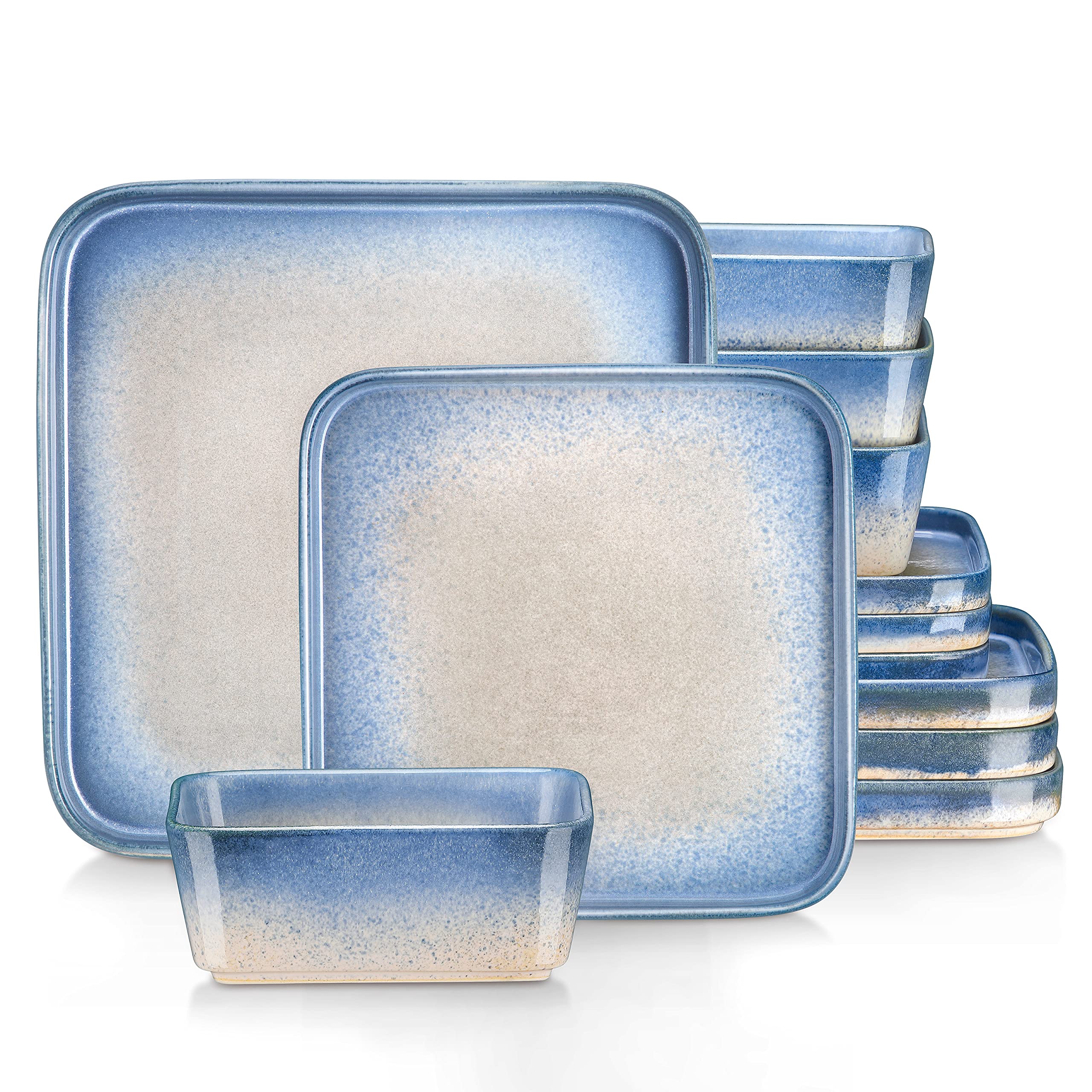 Vancasso 12-Piece Stoneware Dinnerware Set - Vintage Blue Nebula Design, Includes Cereal Bowls, Dessert Plates & Dinner Plates for 4 | Durable Stoneware Tableware for Everyday Use, Family Dinners & Entertaining Guests