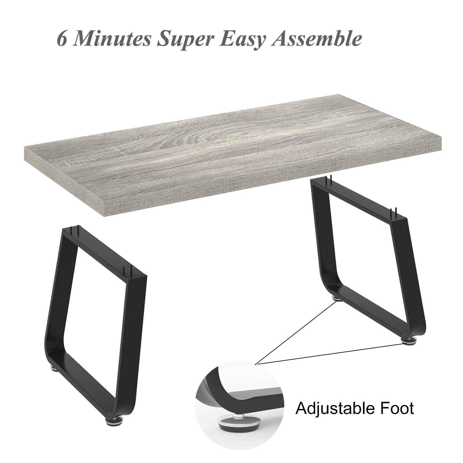 HSH Industrial Coffee Table - Modern Minimalist Wooden Rectangle Living Room Table for Small Spaces - Farmhouse Style Wood & Metal Tea Table - Light Grey Oak Finish - 47 Inch - Perfect for Home, Bedroom, Office & Apartment Decor