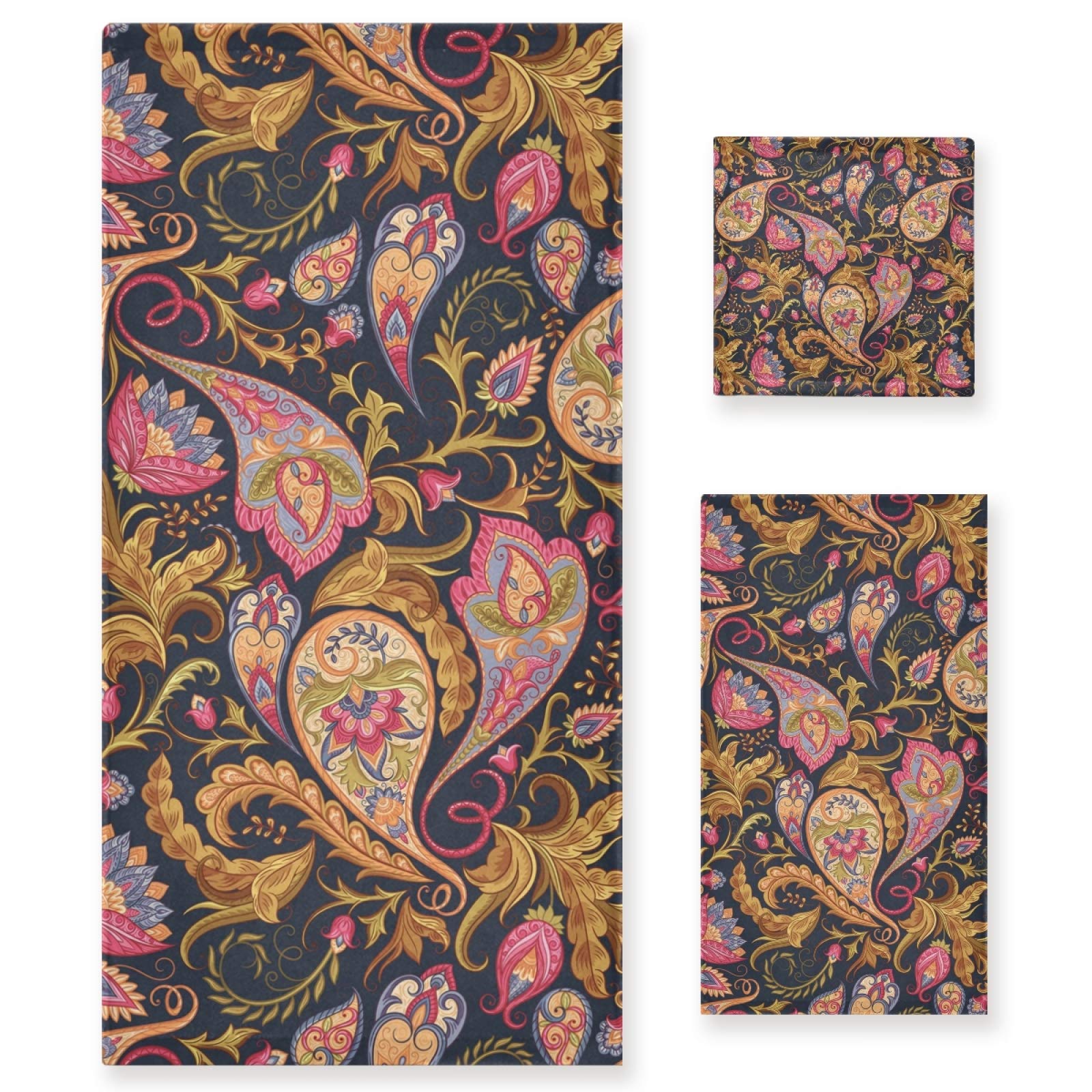 Luxury 3-Piece Cotton Bath Towel Set for Women & Men - Soft Absorbent Bath, Hand Towel & Washcloth with Floral Design - Perfect for Bathroom, Spa & Kitchen Use