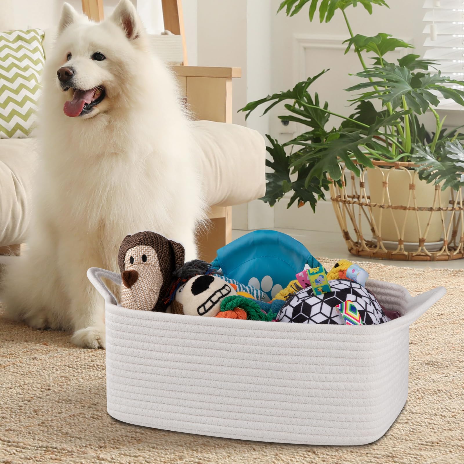 OIAHOMY Woven Storage Basket with Handles - White Gift Basket for Baby Showers, Nursery Organization & Pet Toy Storage | Includes Gift Bags & Ribbons | Perfect for Home Decor, Wedding Favors & Holiday Gifting